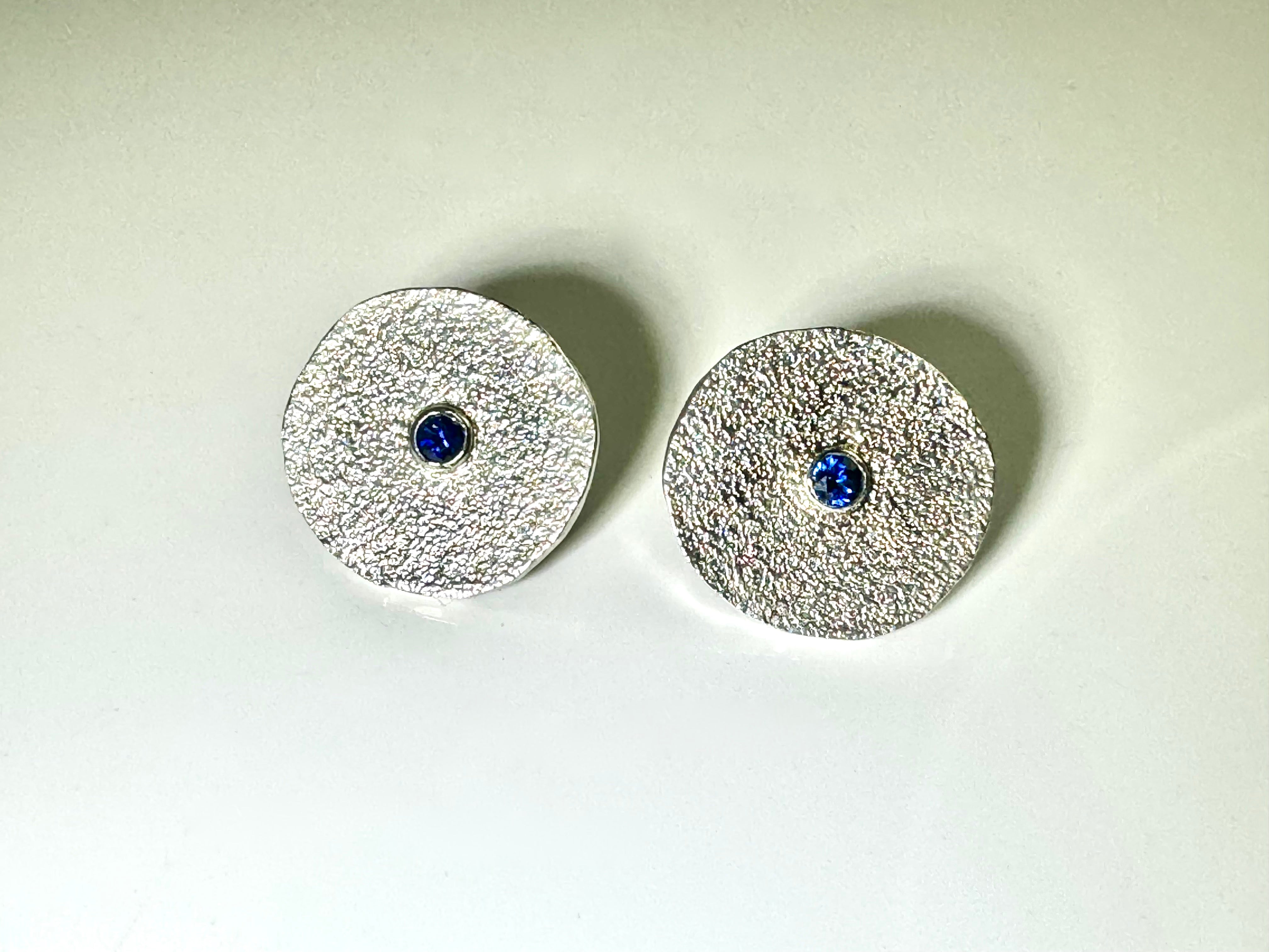 Blue Sapphire Texture Disc Earrings