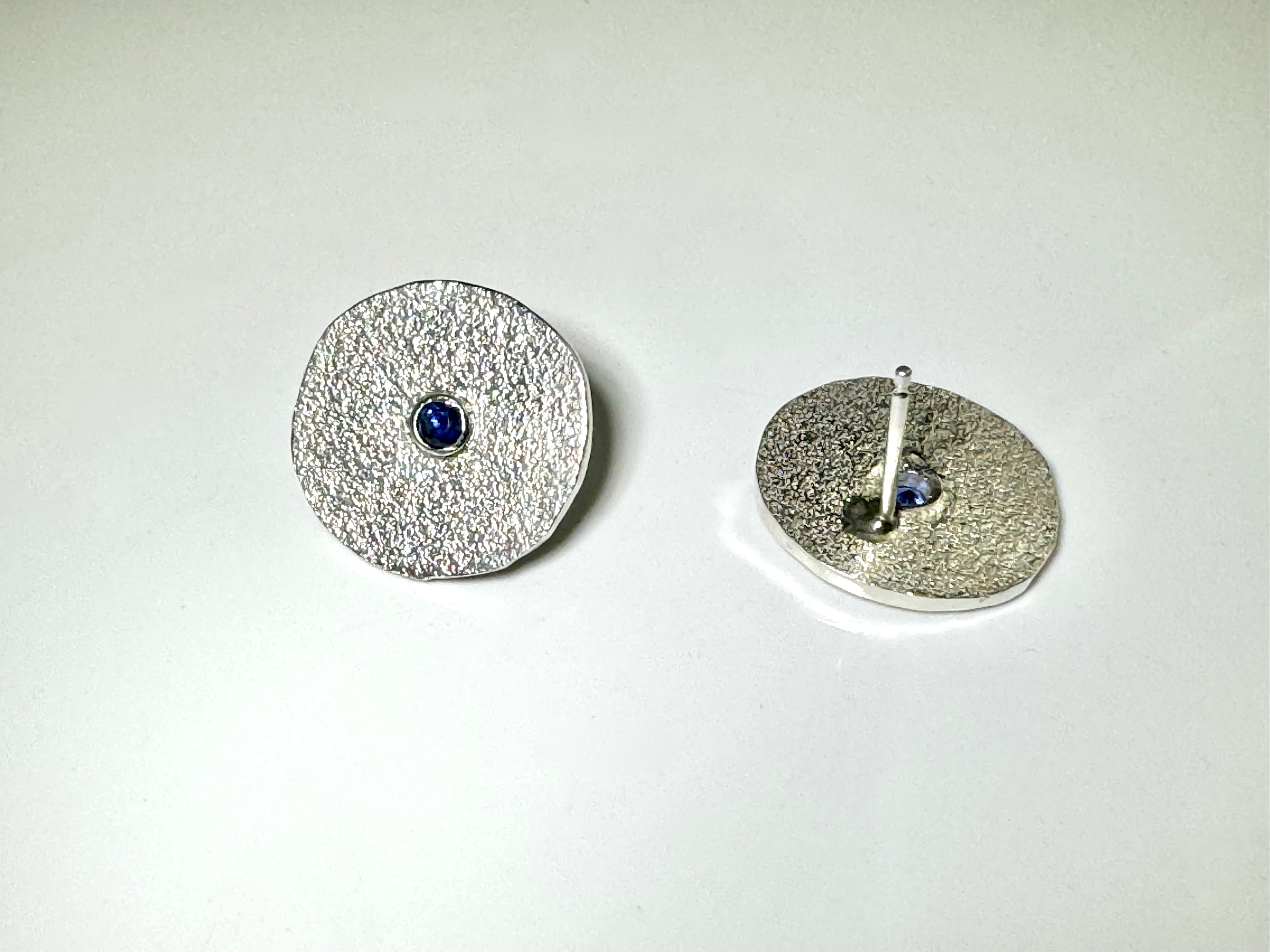 Blue Sapphire Texture Disc Earrings