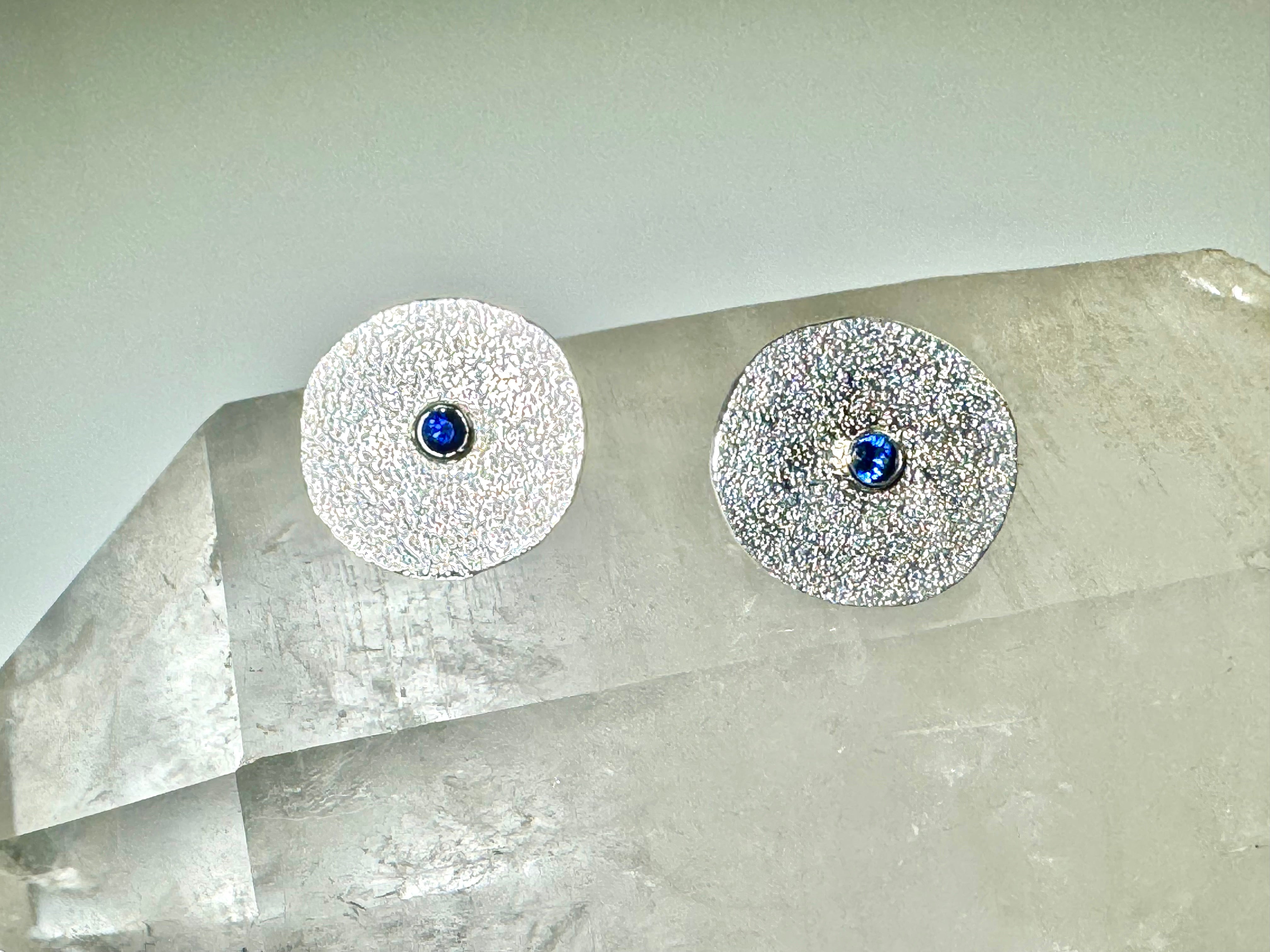 Blue Sapphire Texture Disc Earrings