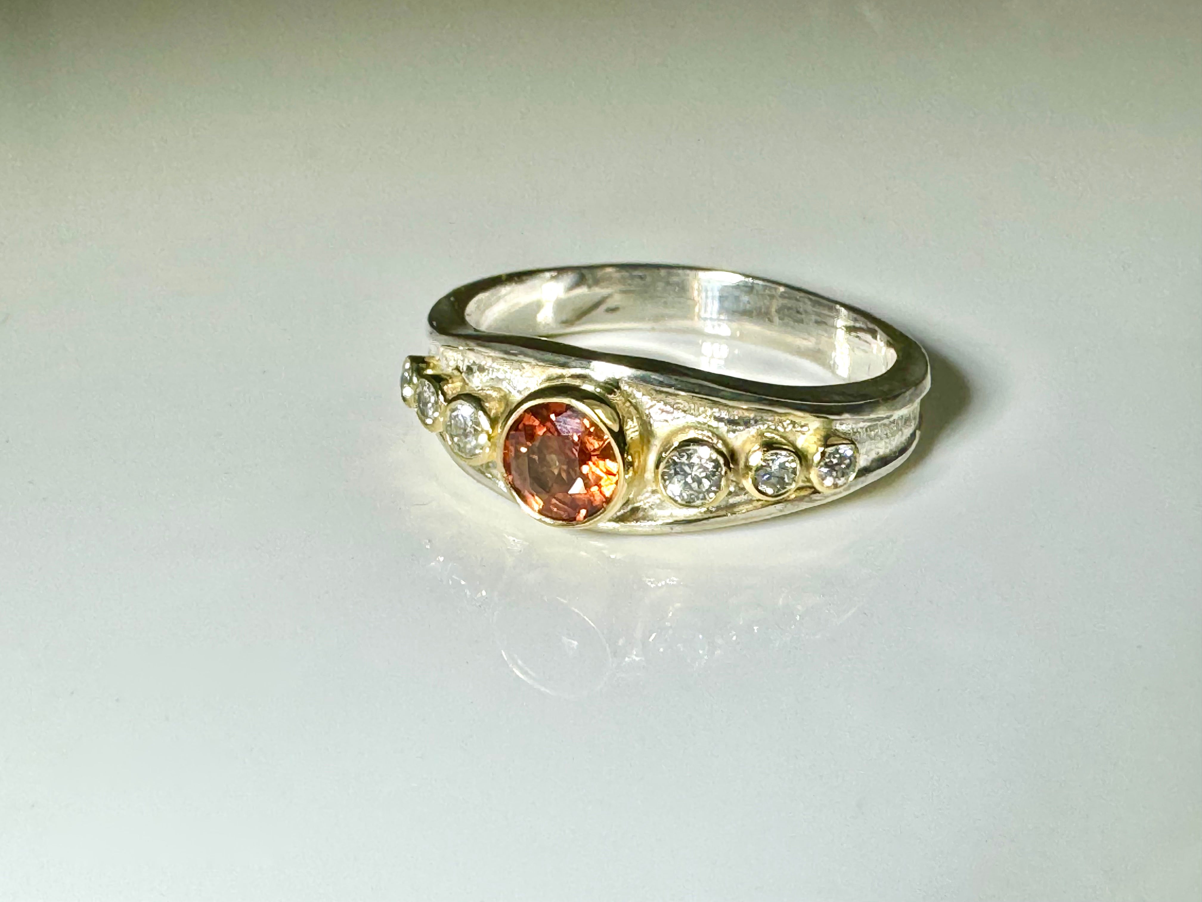 Orange Sapphire Diamond 18k & Sterling Ring