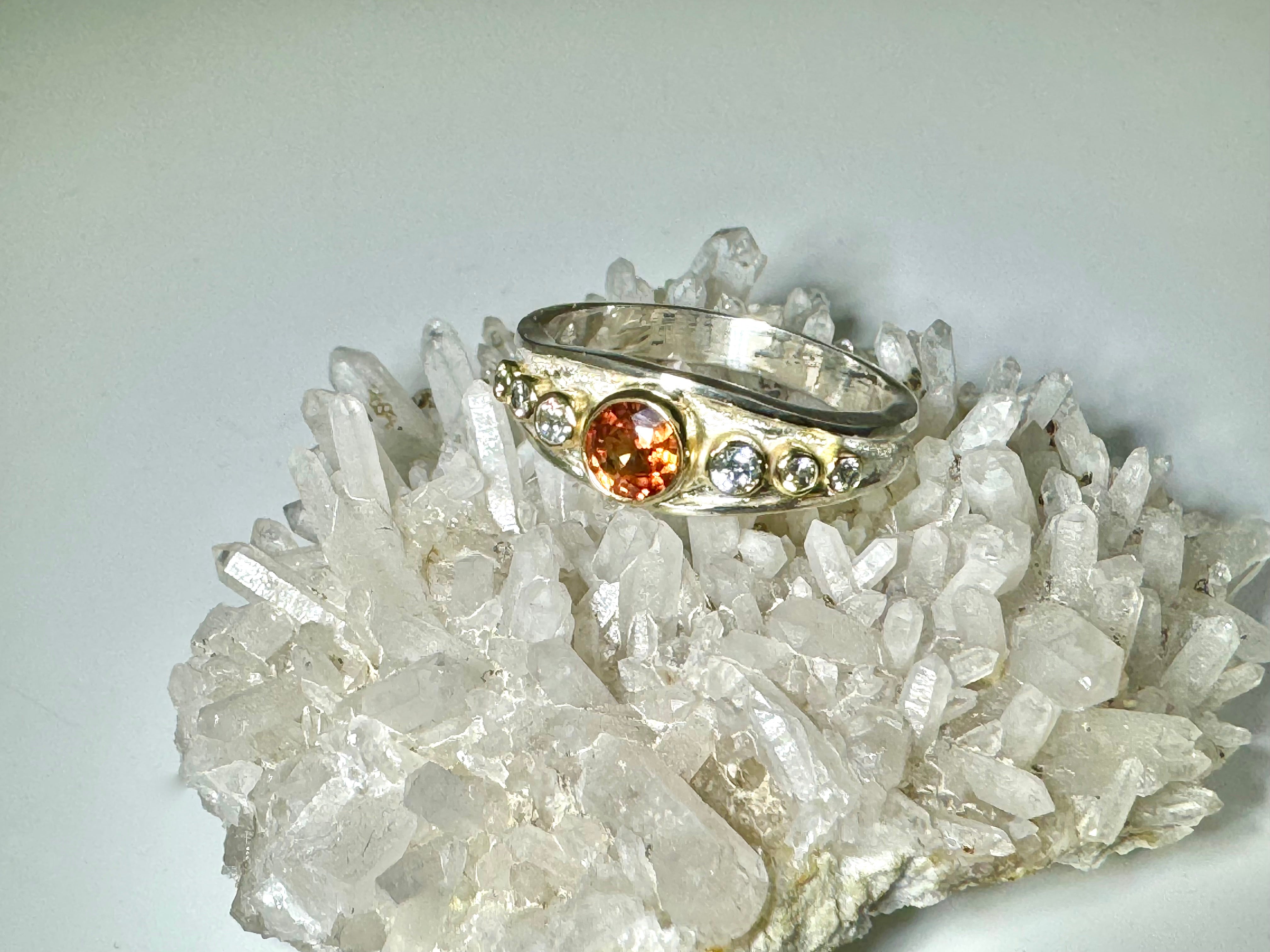 Orange Sapphire Diamond 18k & Sterling Ring