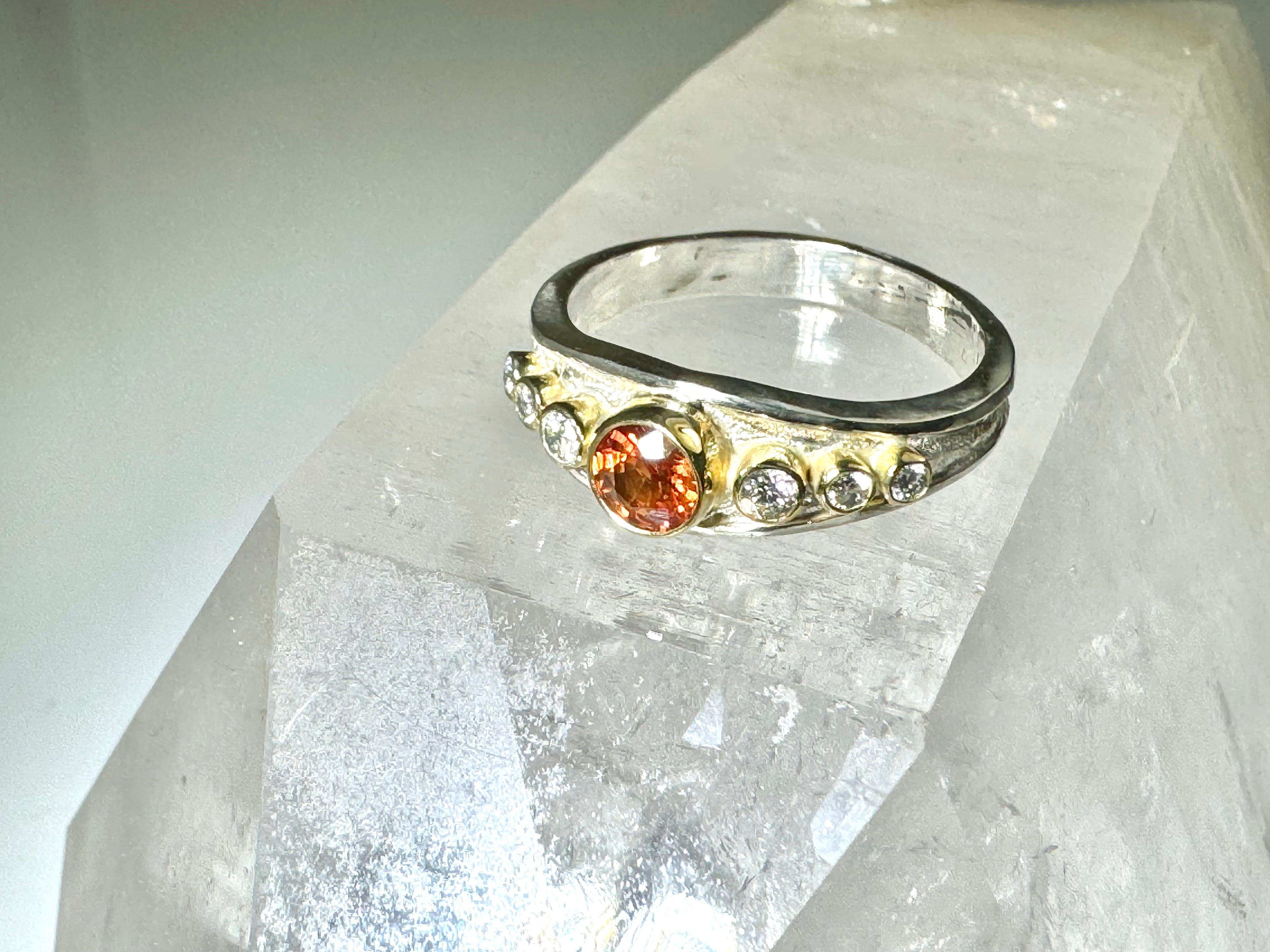 Orange Sapphire Diamond 18k & Sterling Ring