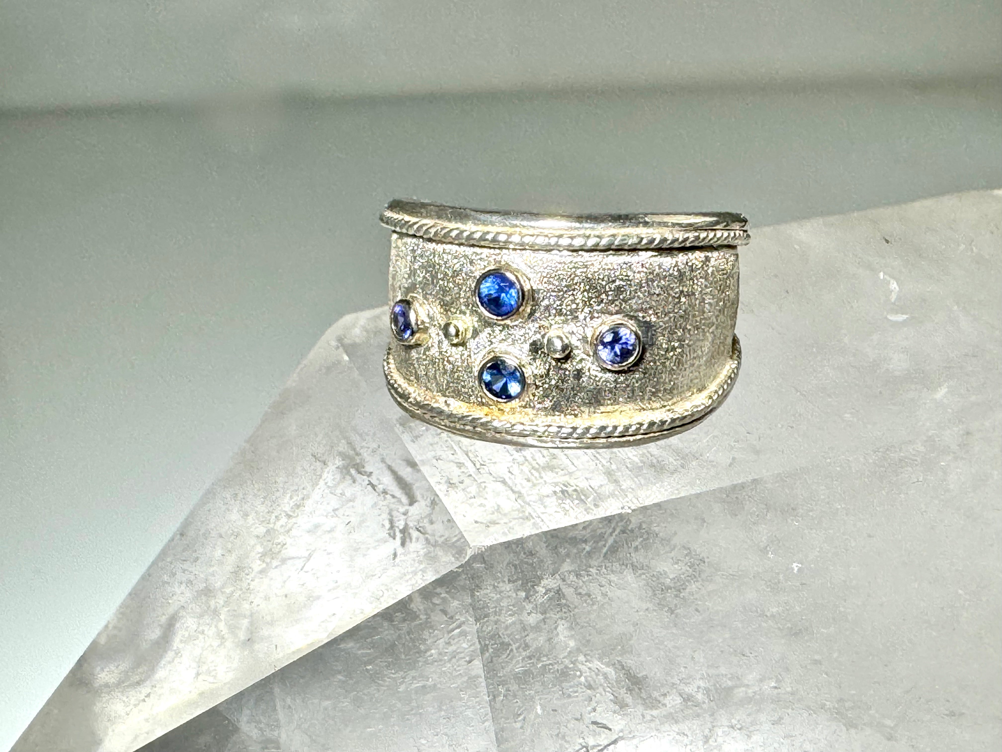 Blue & Purple Sapphire Wide Ring