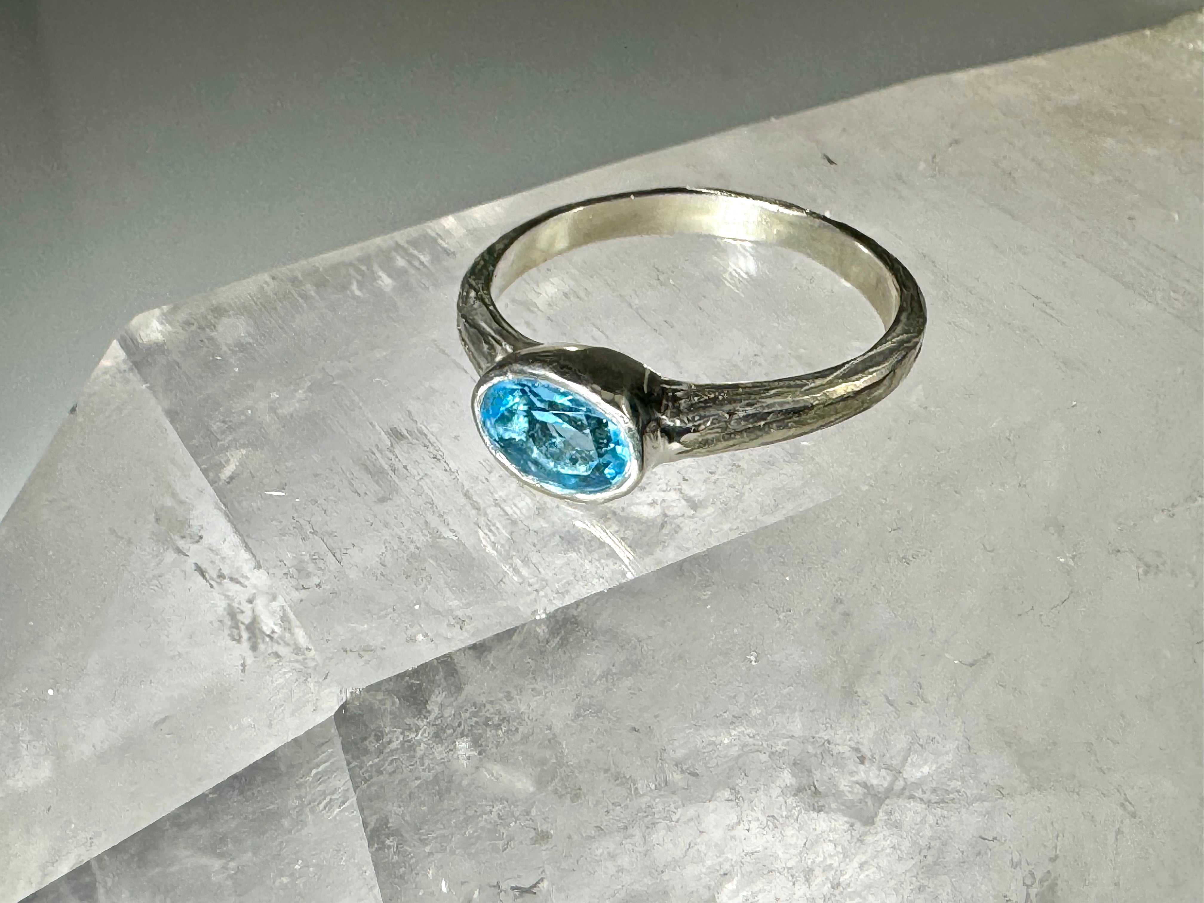 Swiss Blue Topaz Bark Sterling Ring