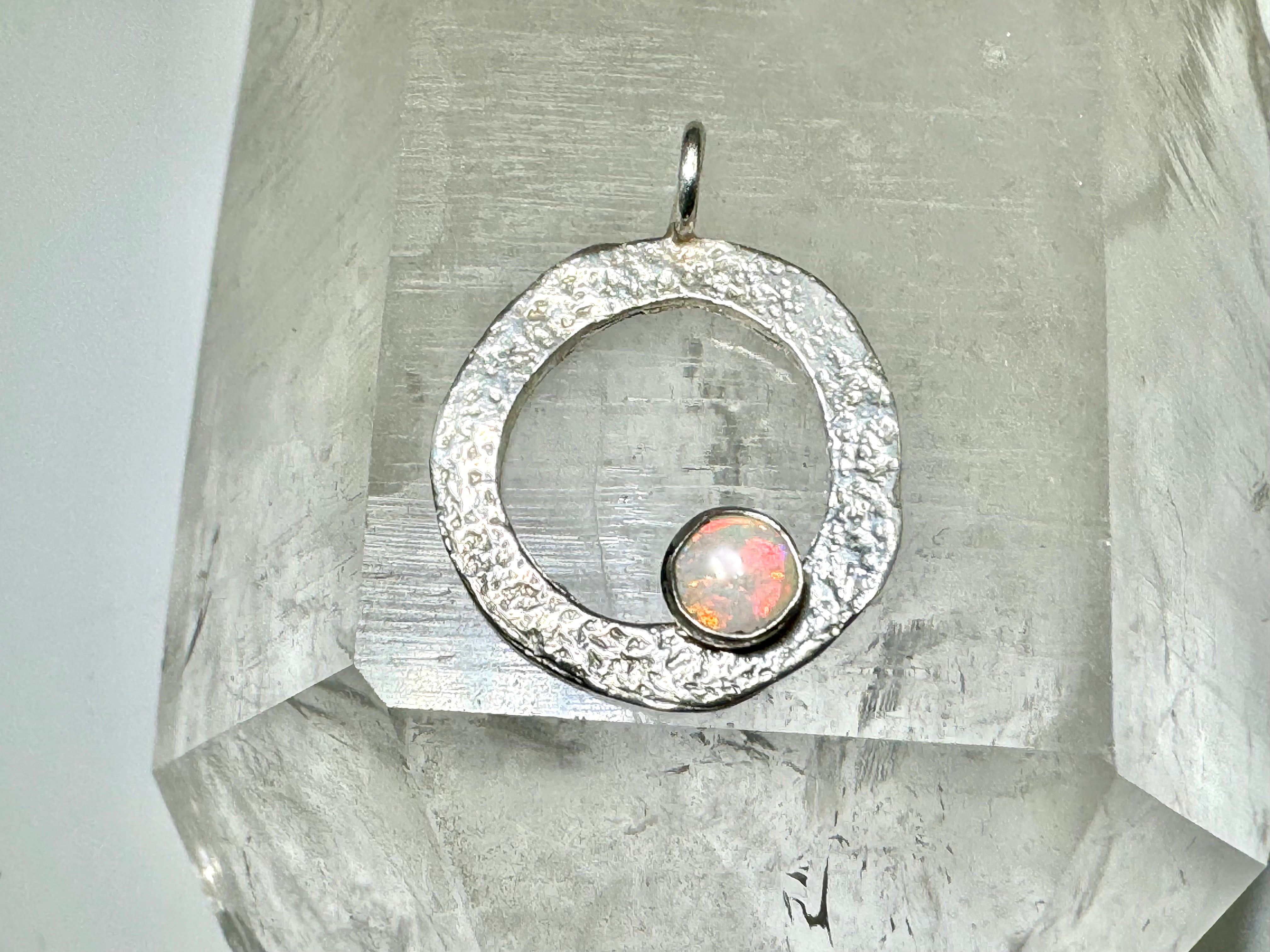 Opal Textured Disc Sterling Pendant