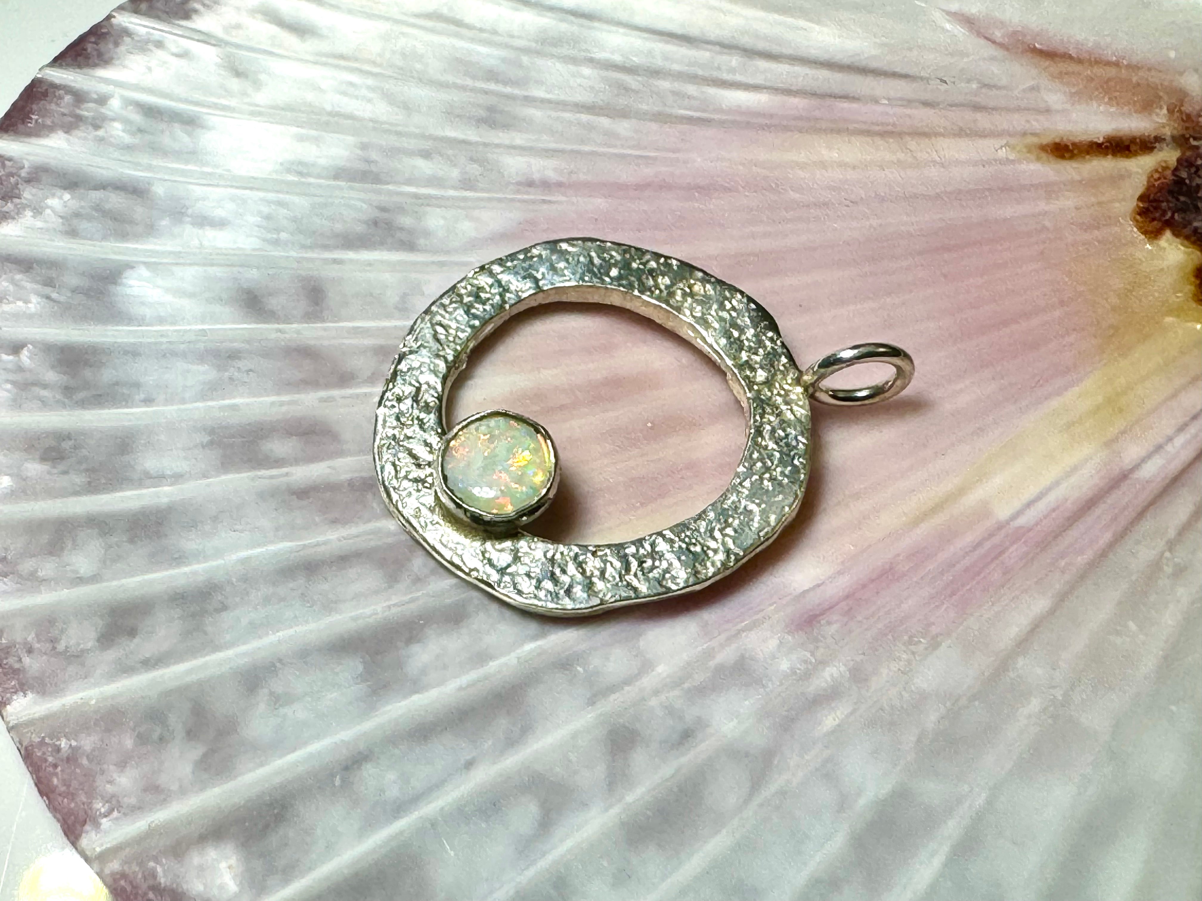 Opal Textured Disc Sterling Pendant