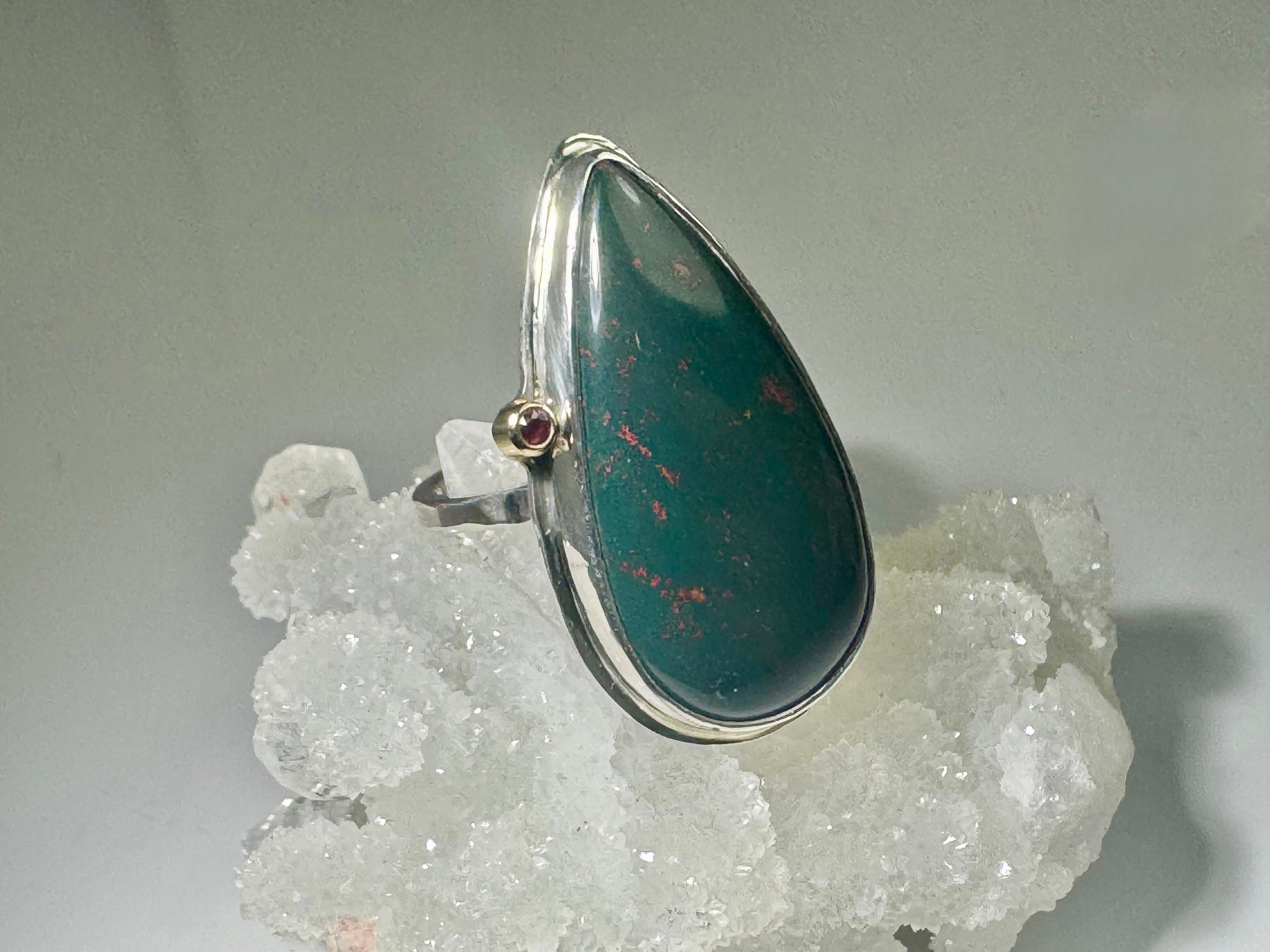 Bloodstone & Ruby Sterling Ring