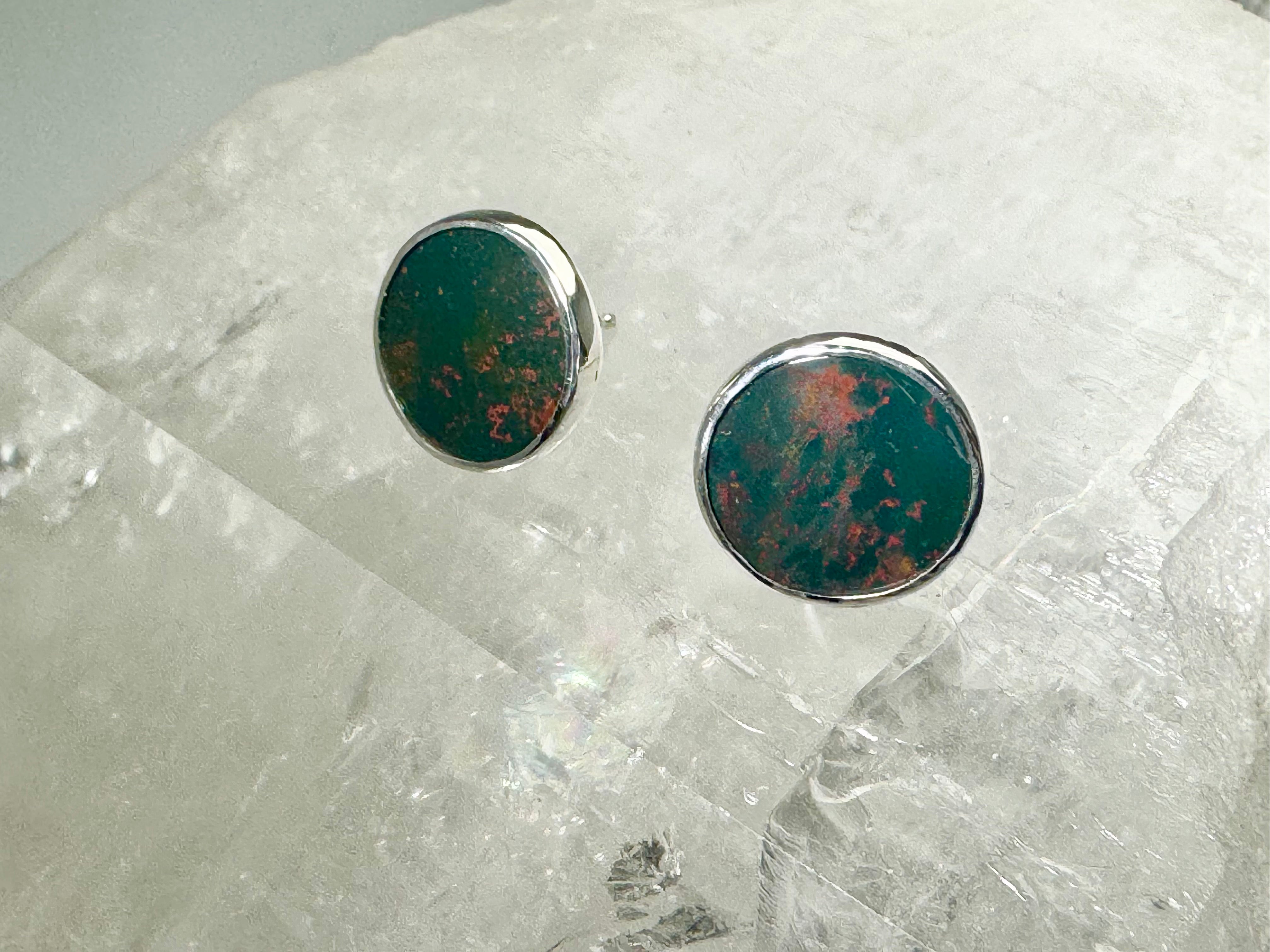 Bloodstone 14mm Sterling Studs