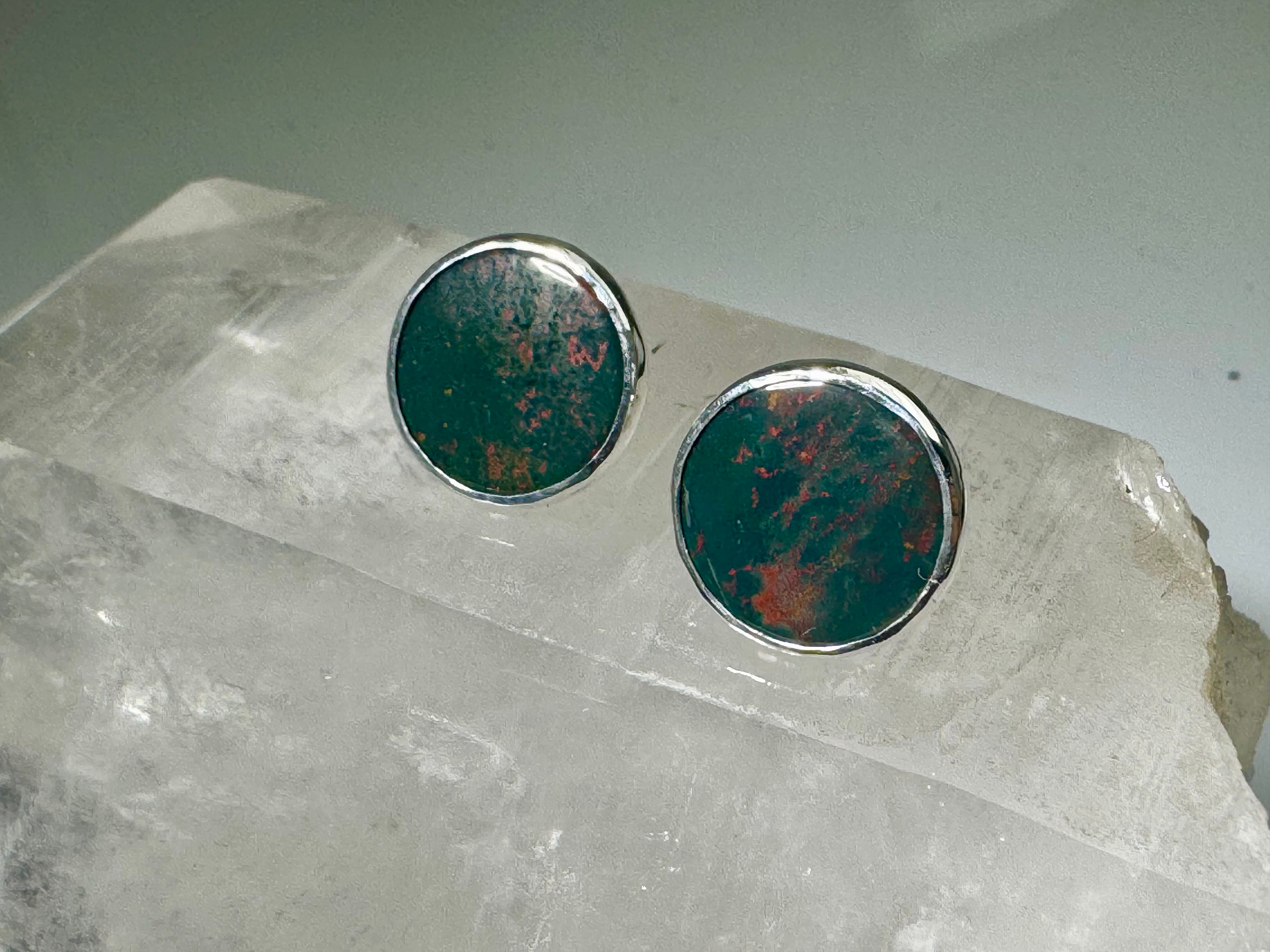 Bloodstone 14mm Sterling Studs