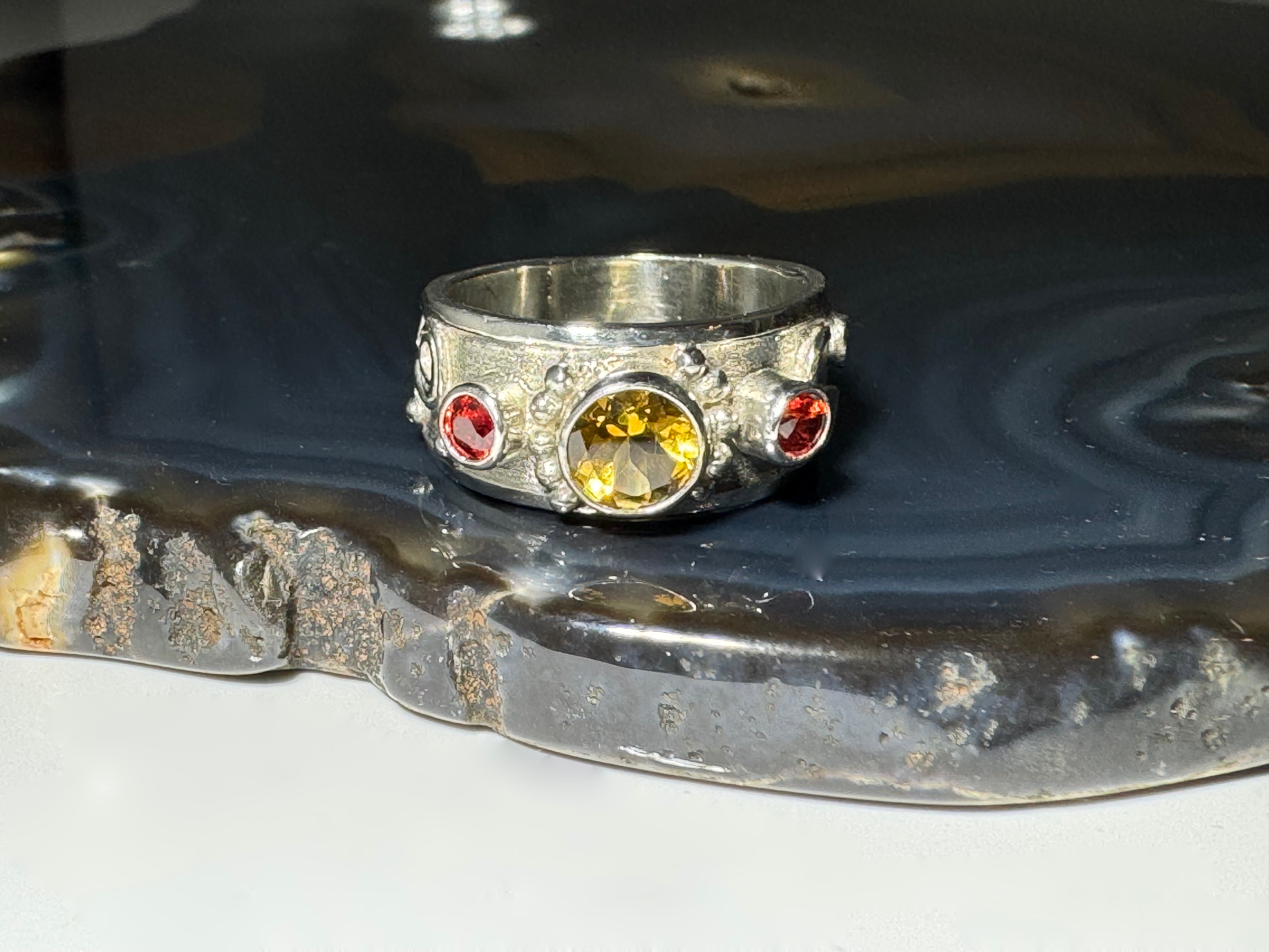 Citrine Pomegranate Sapphire Sterling Ring