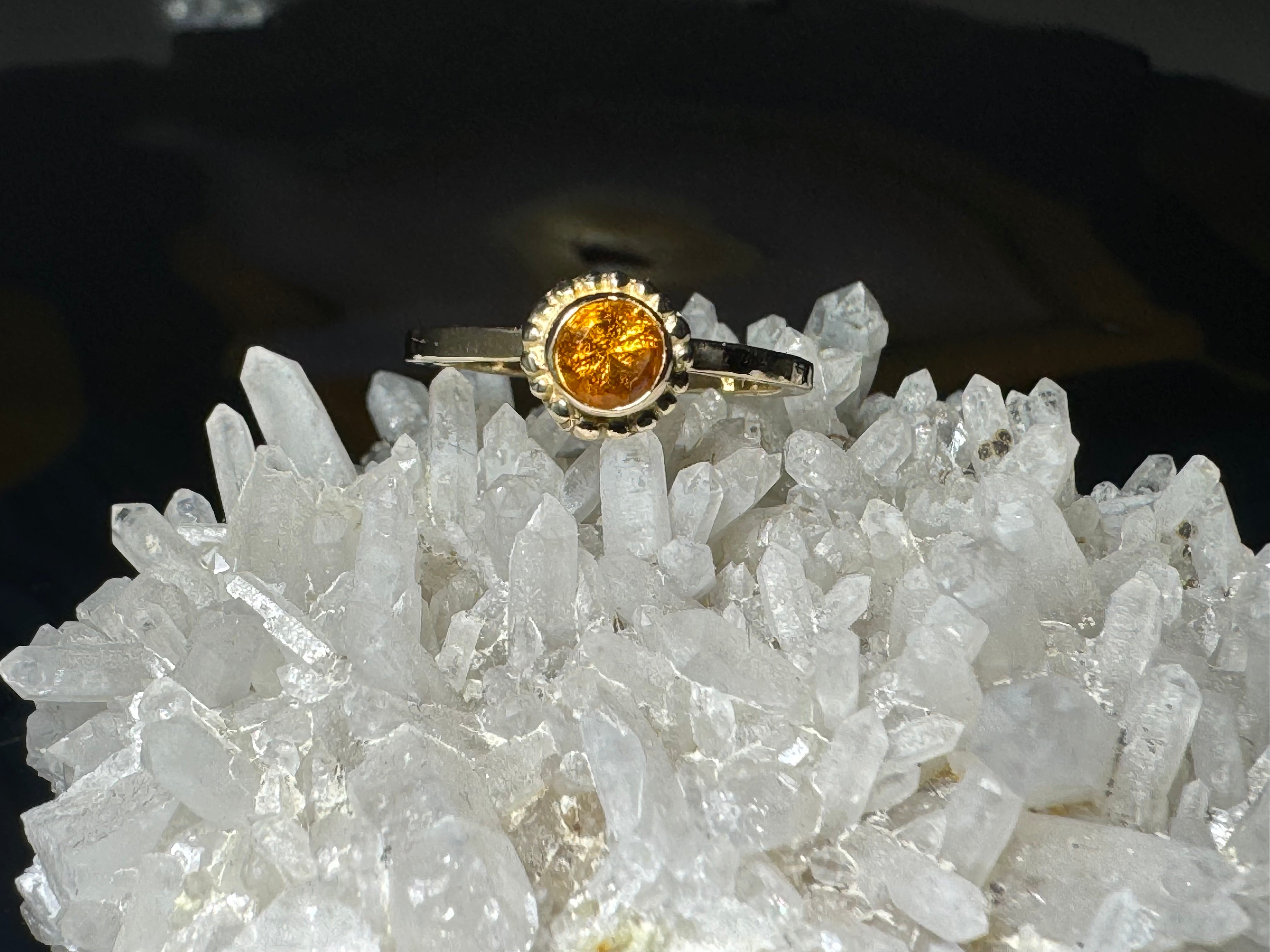 Citrine Beaded Bezel 14k Gold Ring