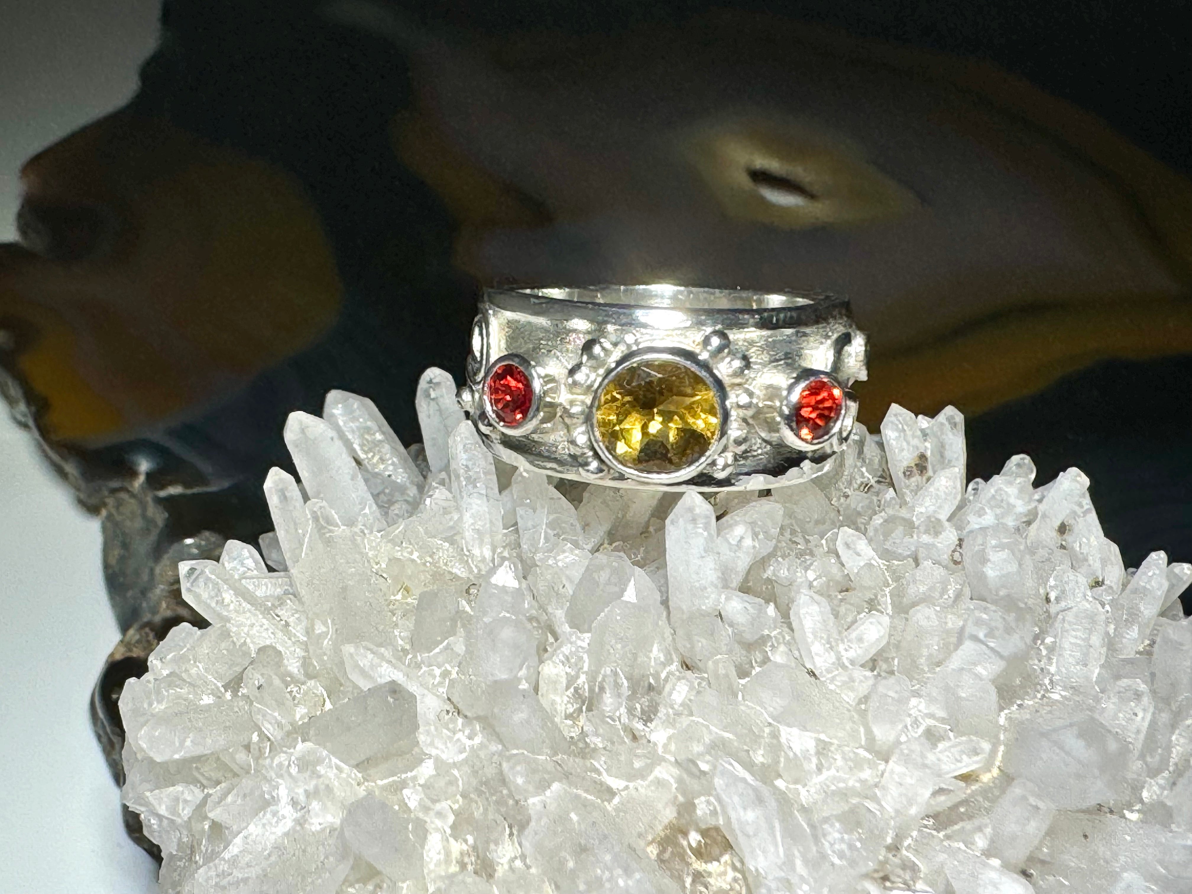 Citrine Pomegranate Sapphire Sterling Ring