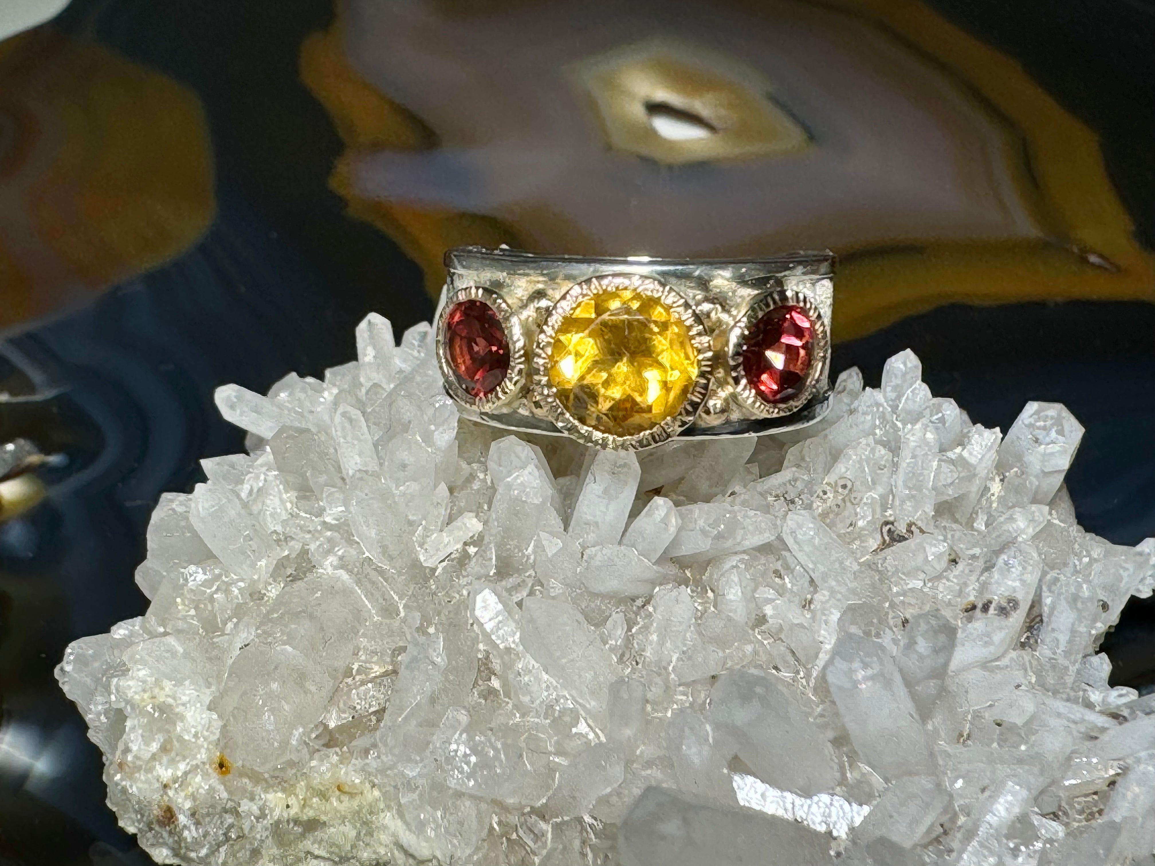 Citrine Garnet Two Tone Ring