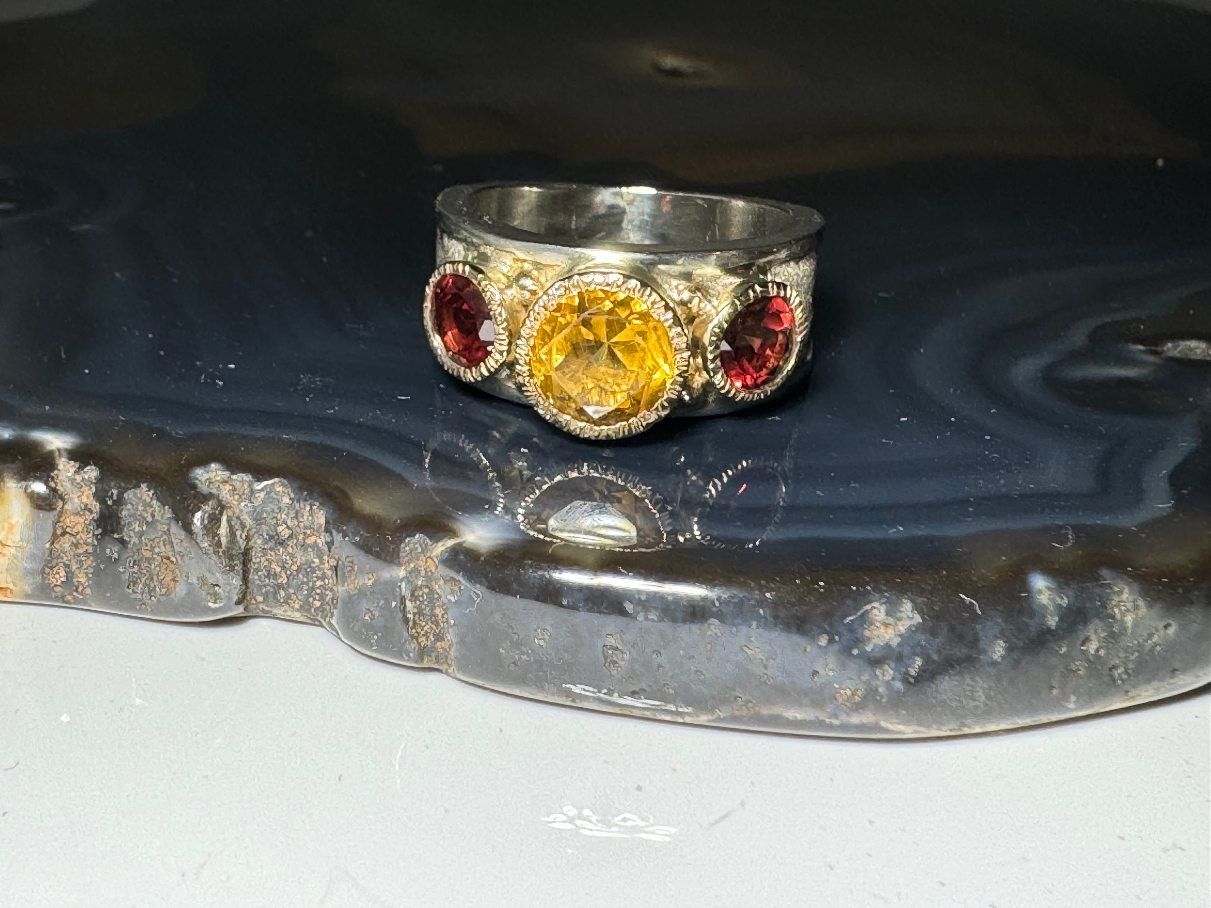 Citrine Garnet Two Tone Ring