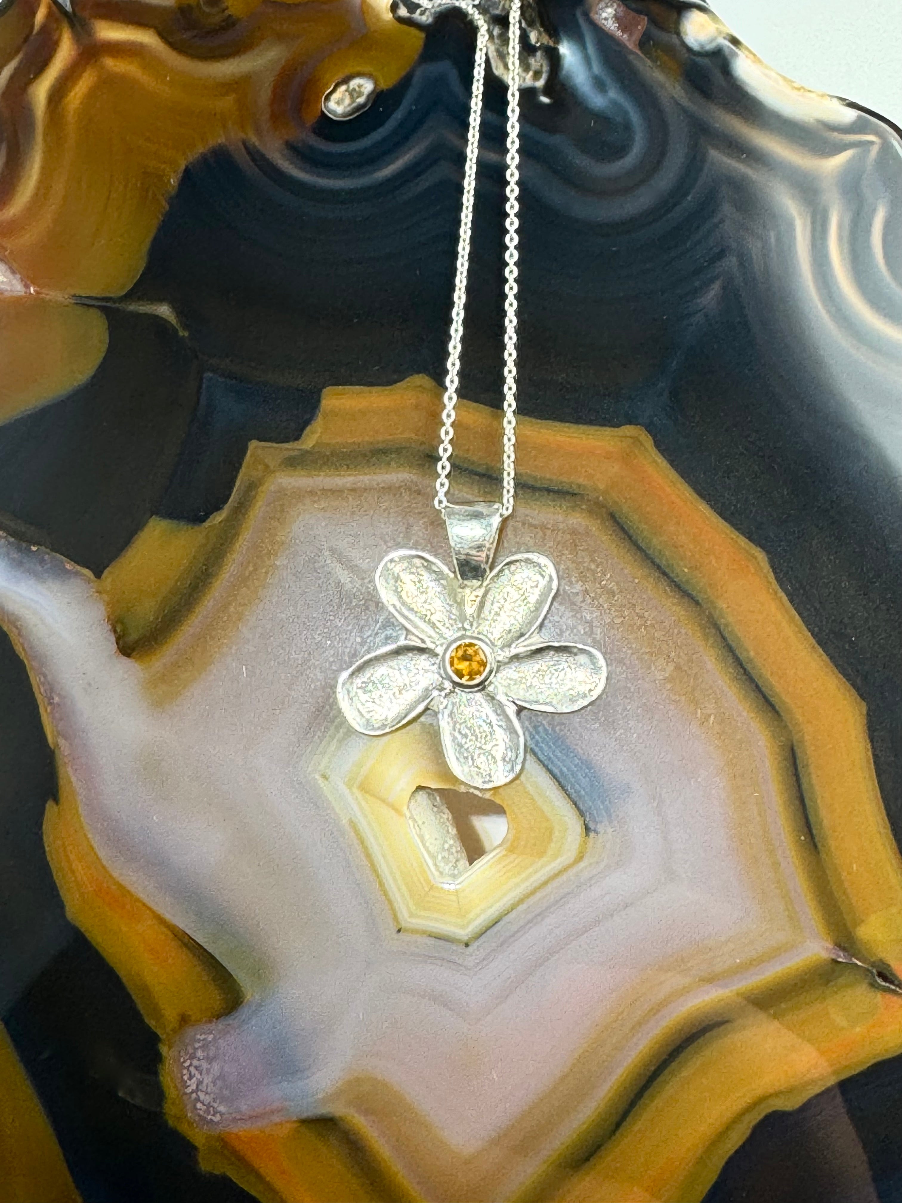 Citrine Flower Sterling Pendant