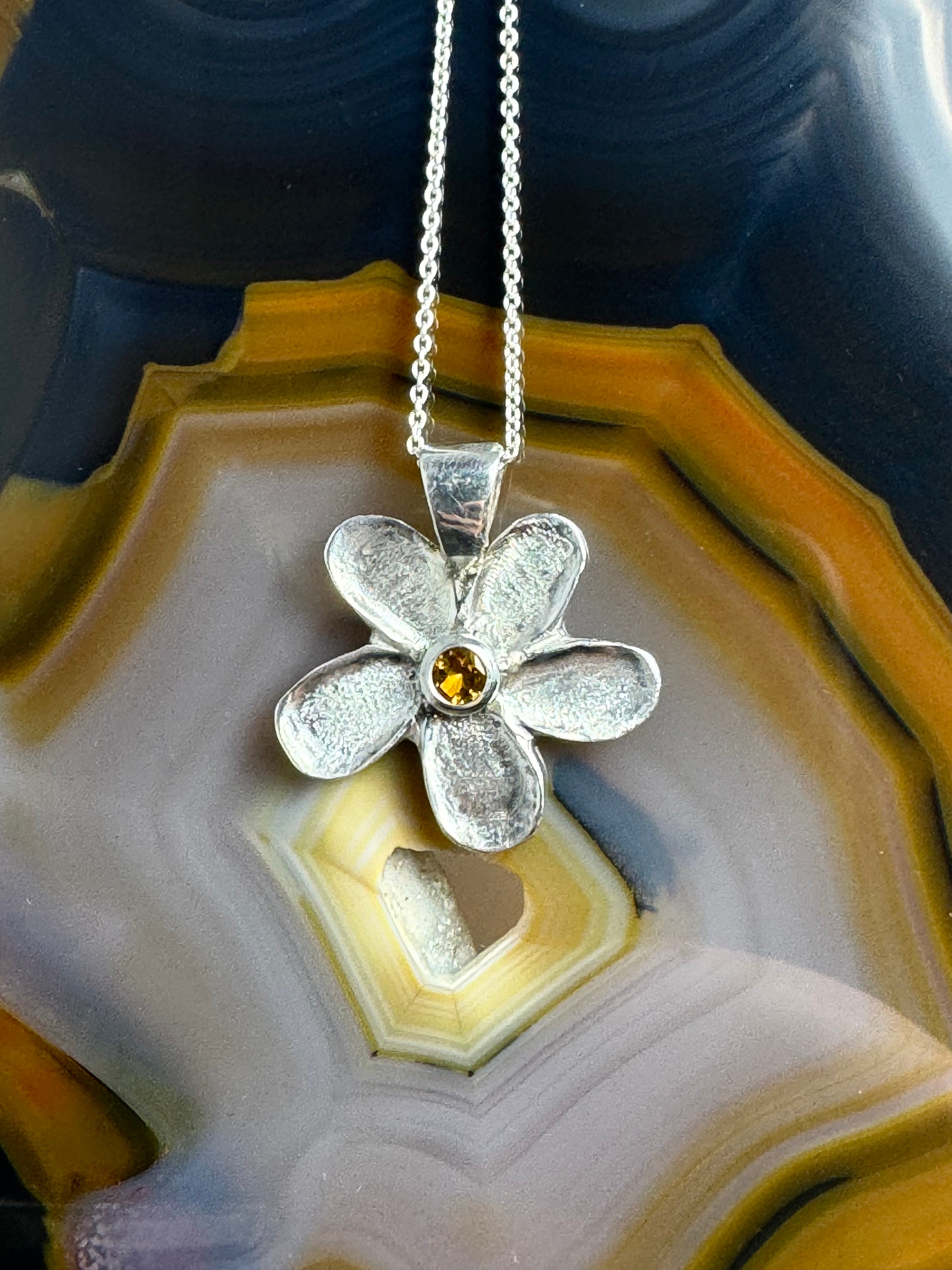 Citrine Flower Sterling Pendant