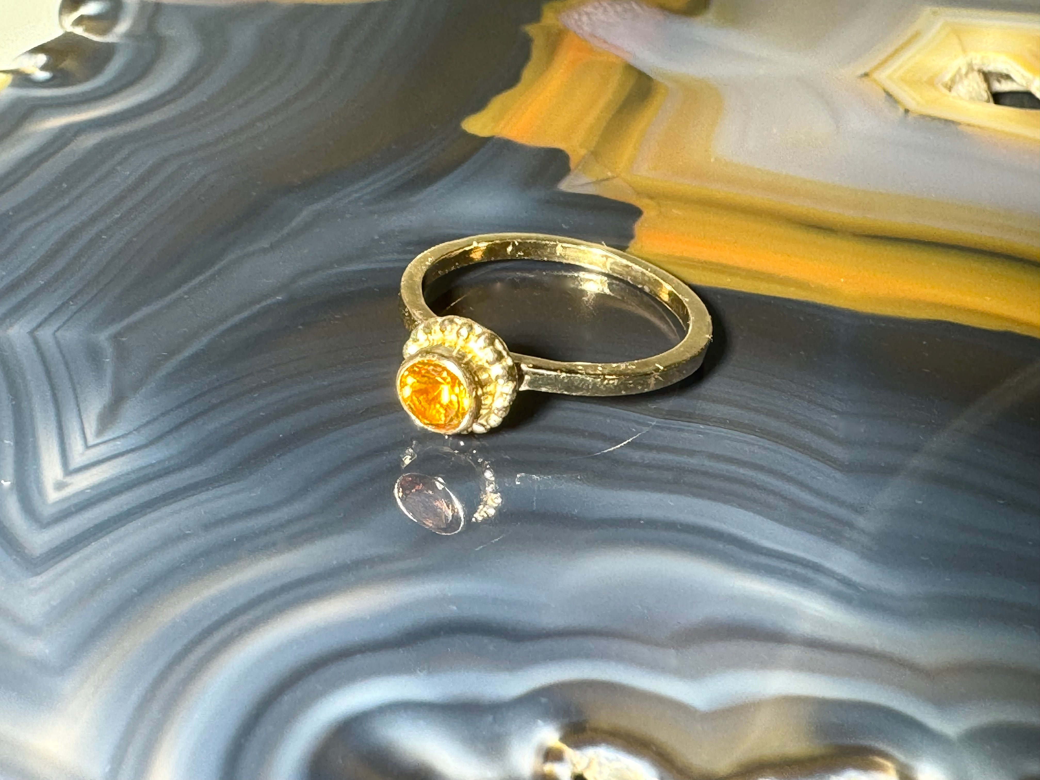 Citrine Beaded Bezel 14k Gold Ring