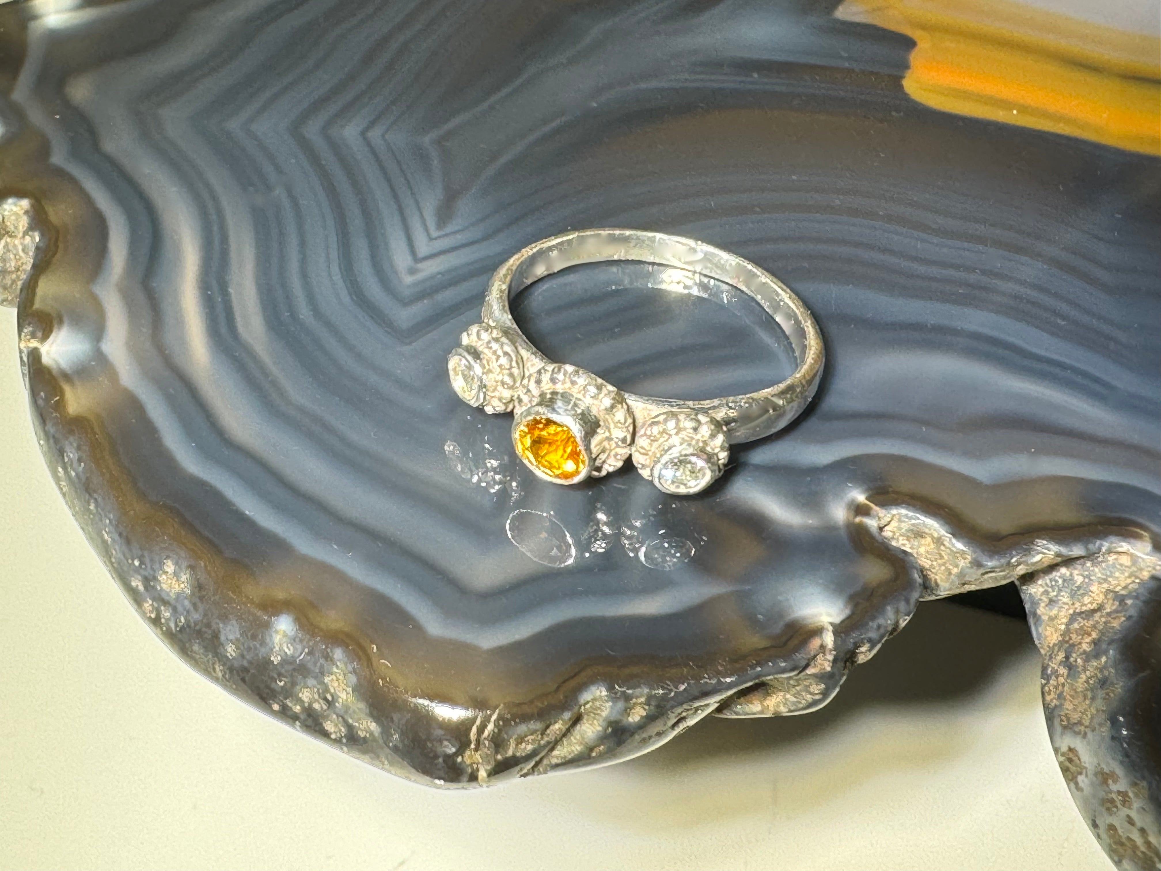 Citrine & Diamond Sterling Silver Ring