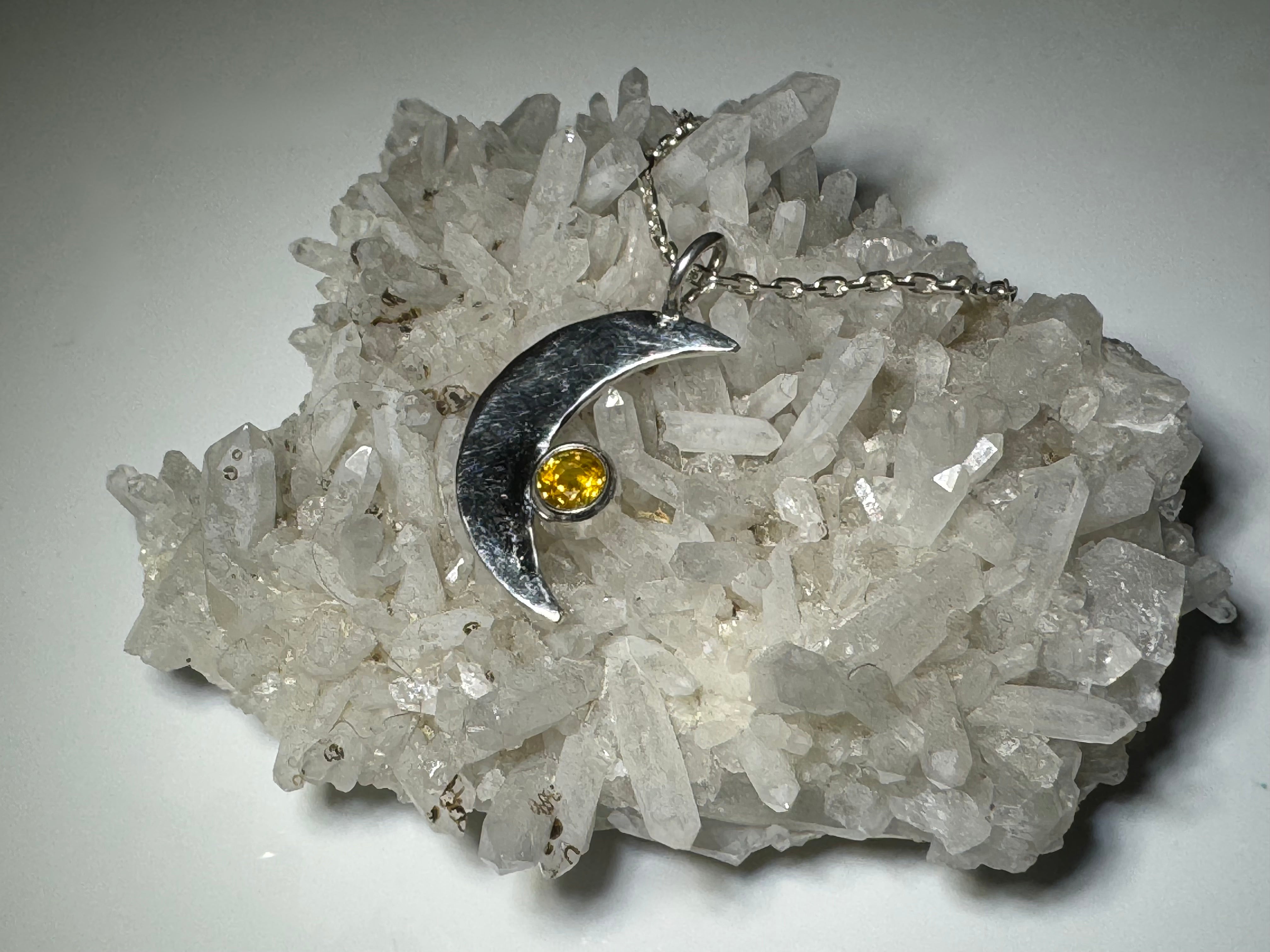 Citrine Sterling Moon Sterling Pendant