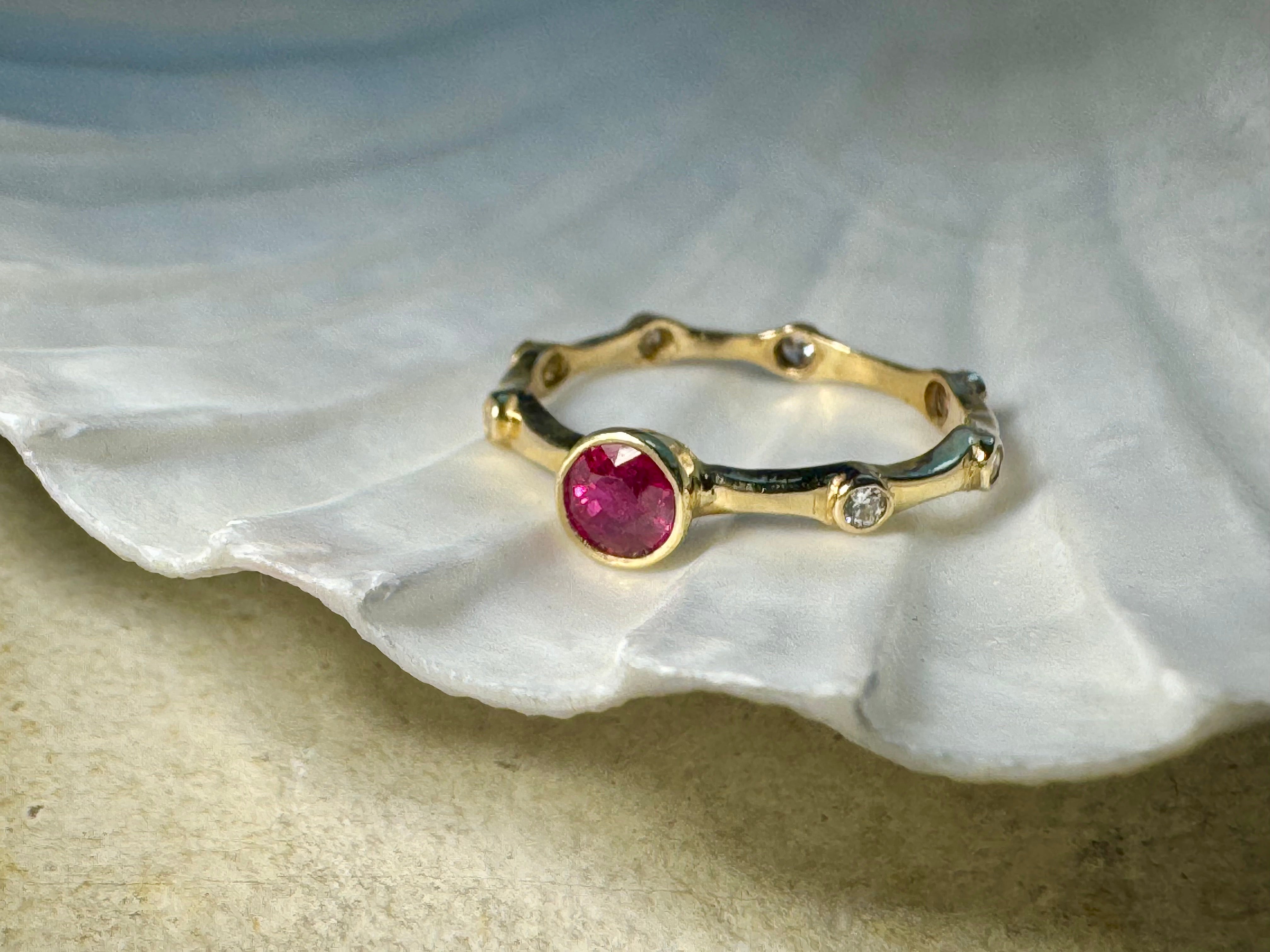 Ruby & Diamond Bamboo 18k Ring