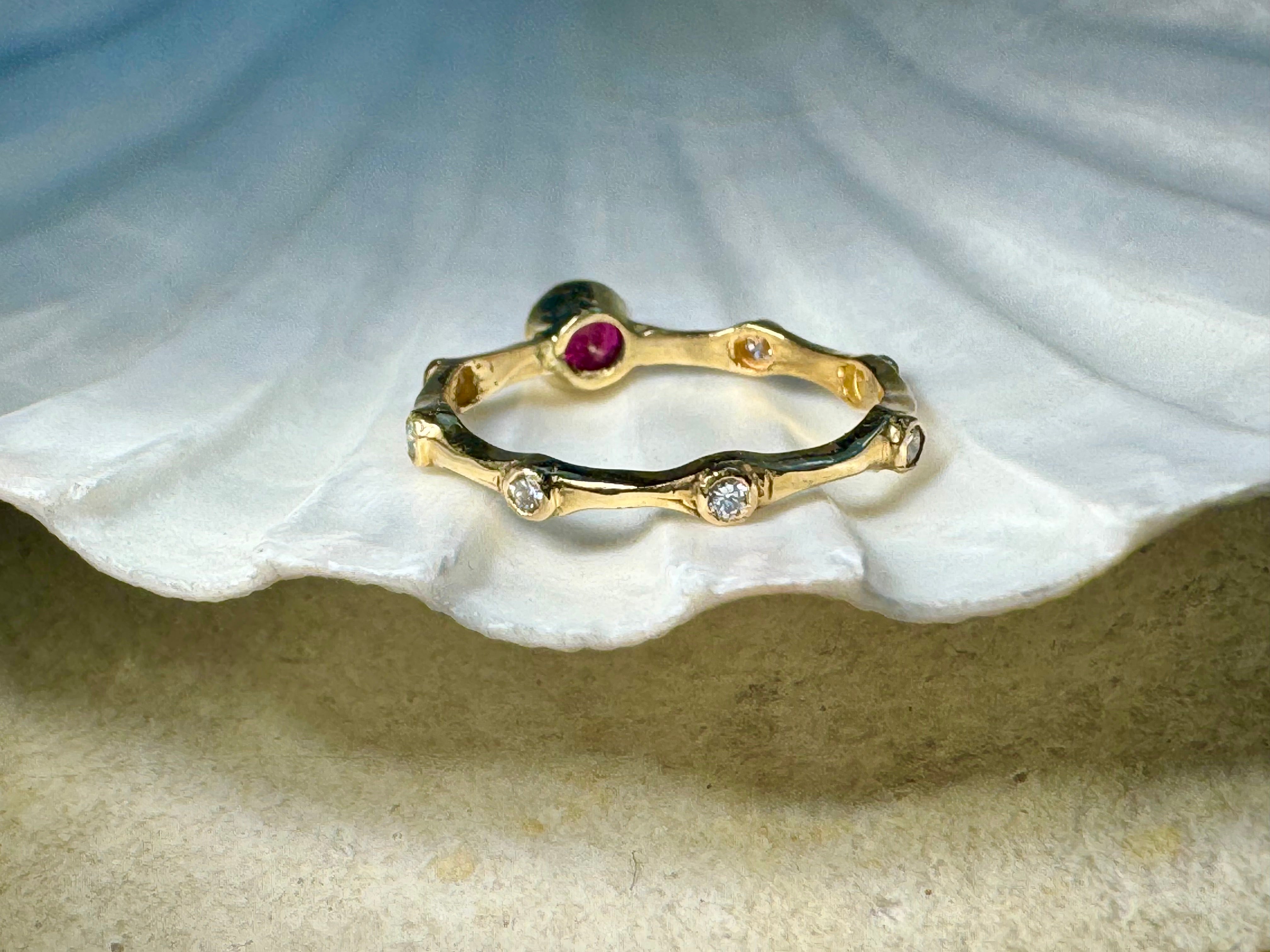 Ruby & Diamond Bamboo 18k Ring