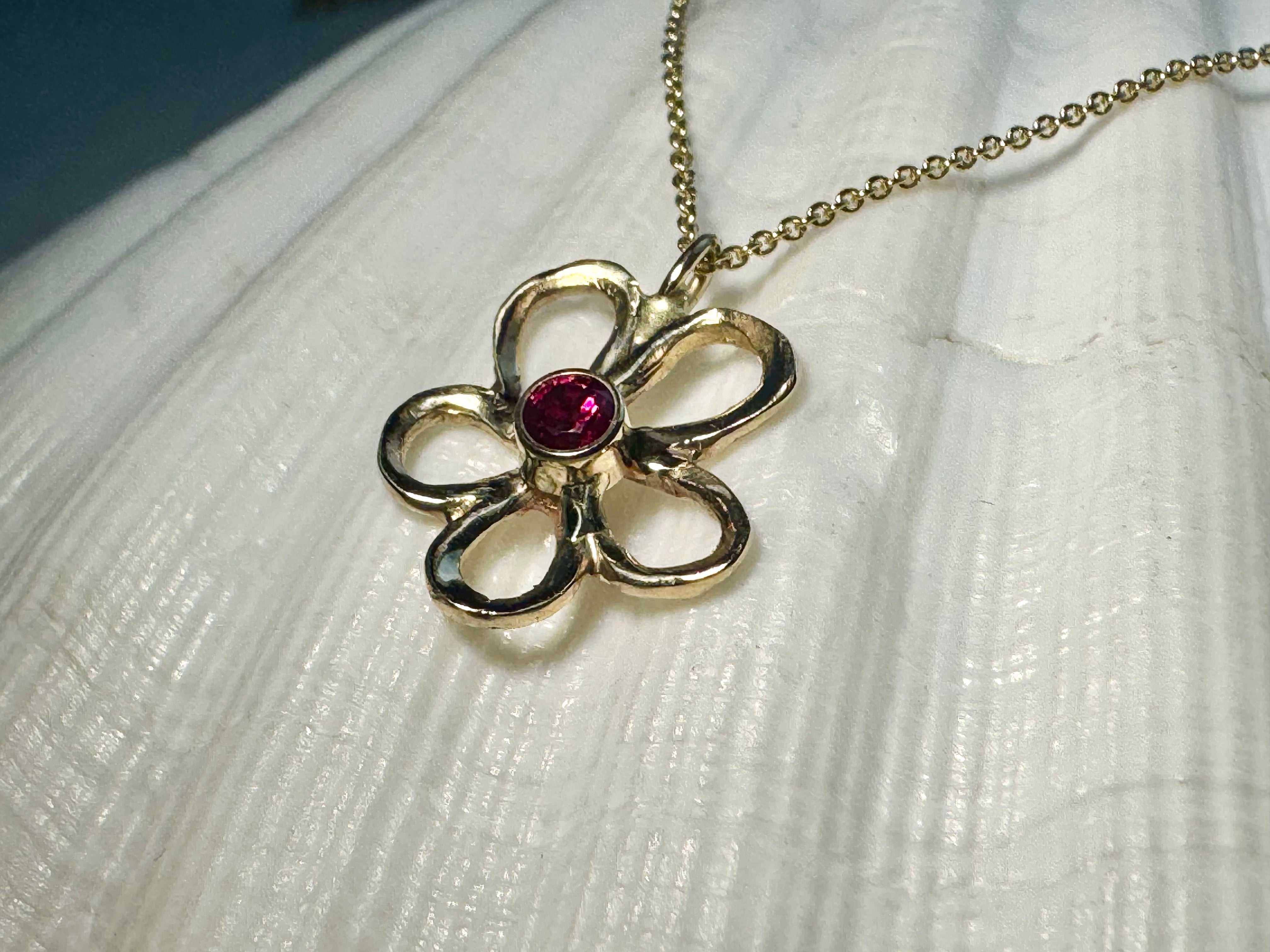 AA Ruby Open Flower 14k Pendant