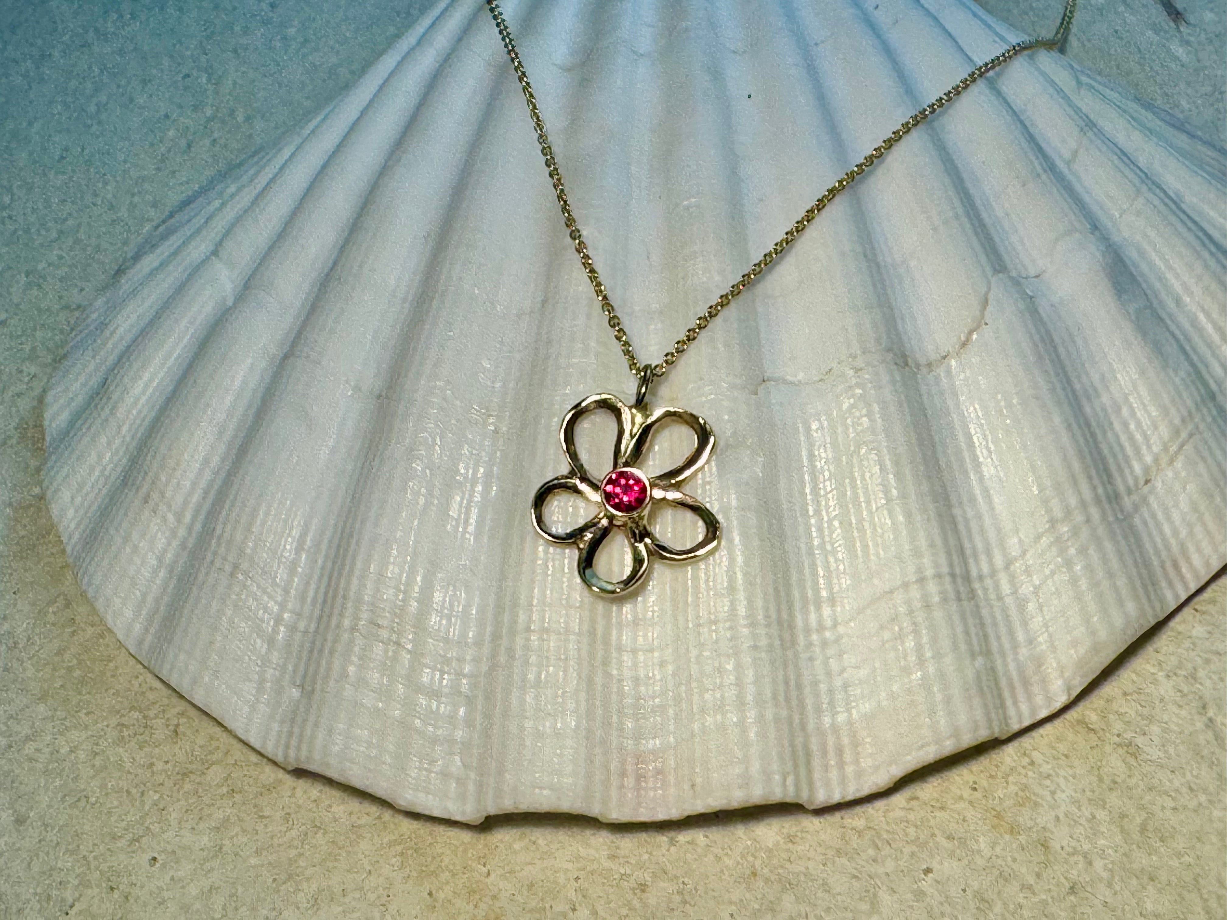 AA Ruby Open Flower 14k Pendant