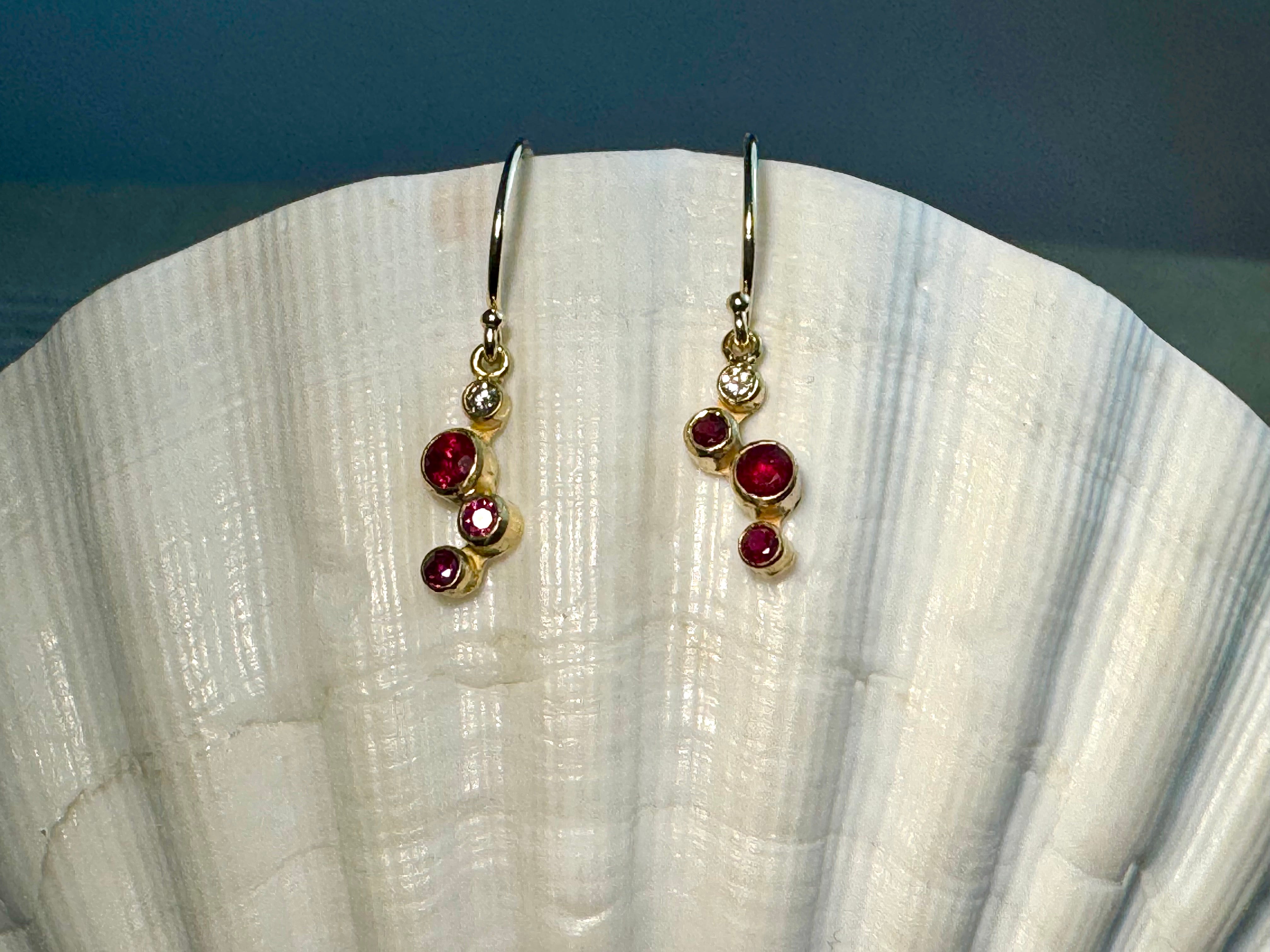 Ruby & Diamond Pebble 18k/14k Drops