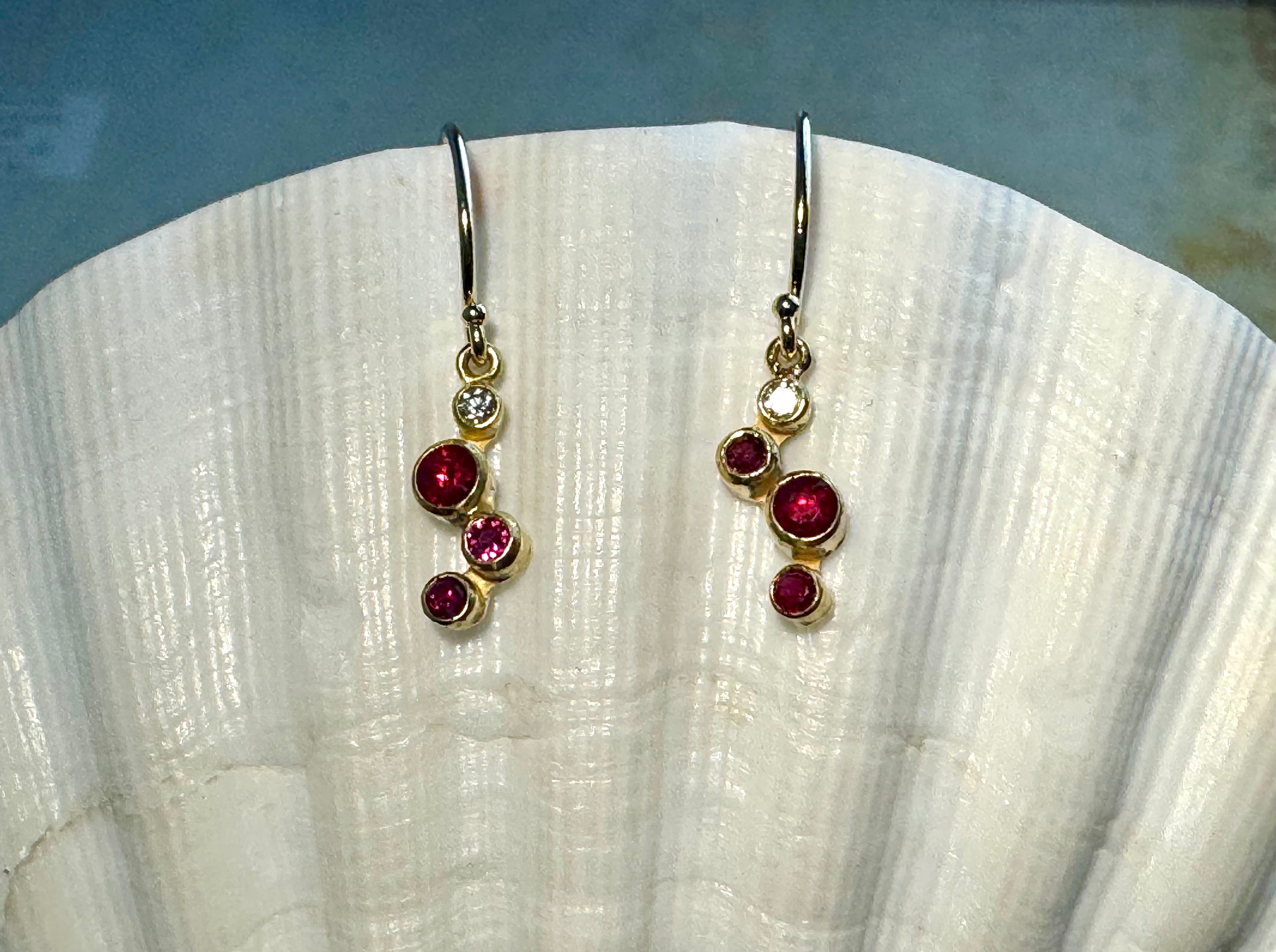 Ruby & Diamond Pebble 18k/14k Drops