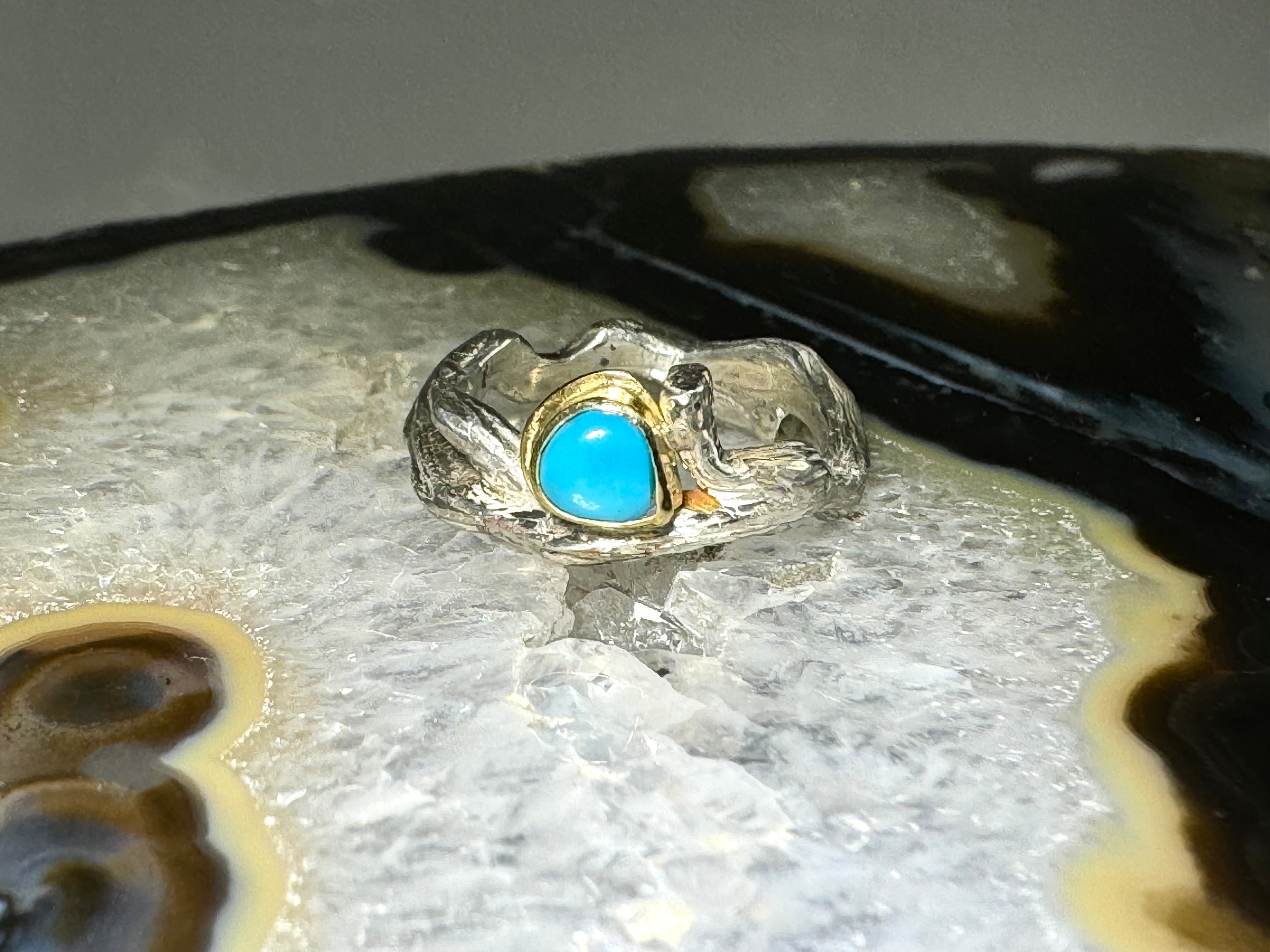 American Turquoise Bark Ring