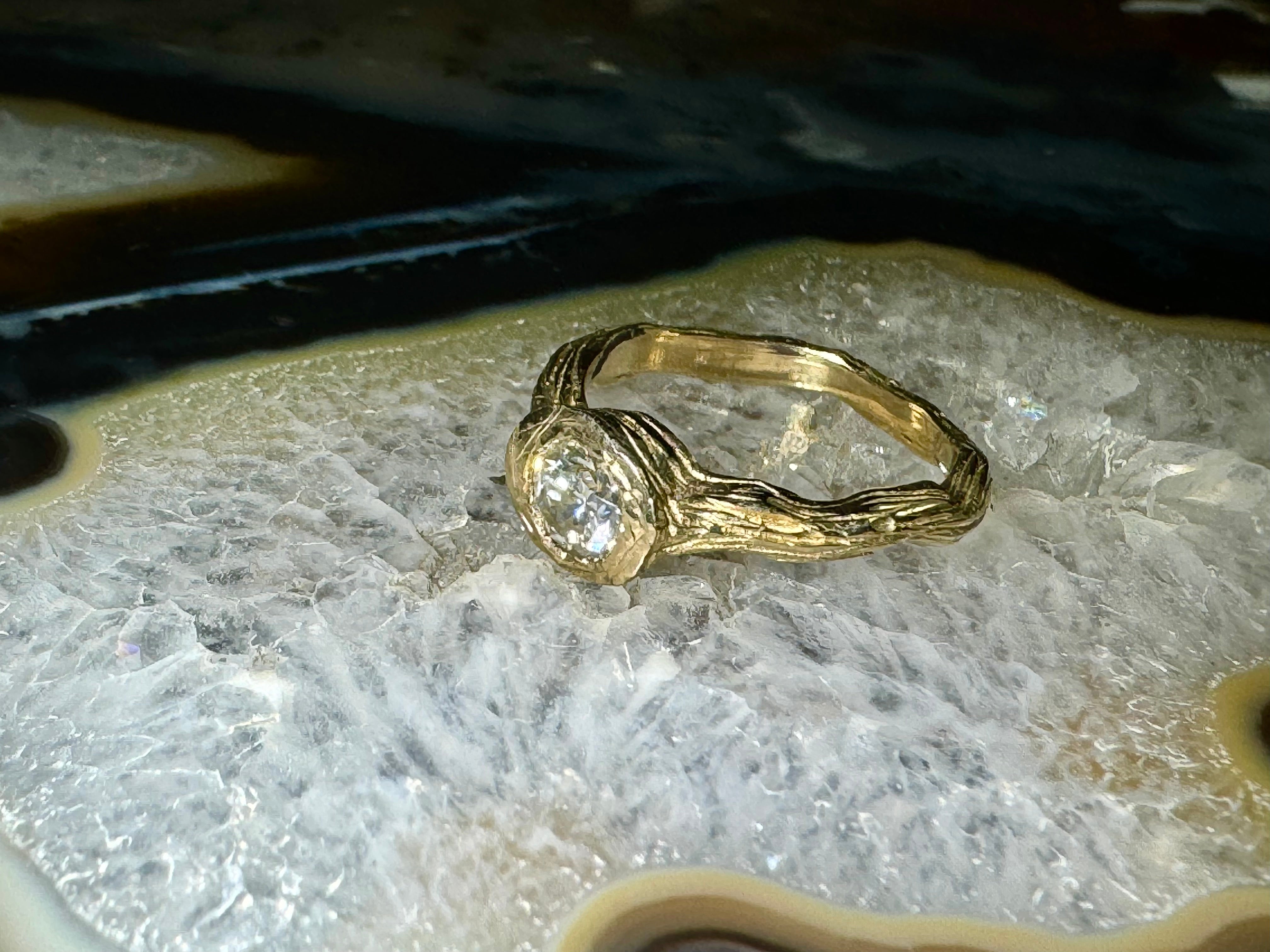 Diamond Bark 14k Ring