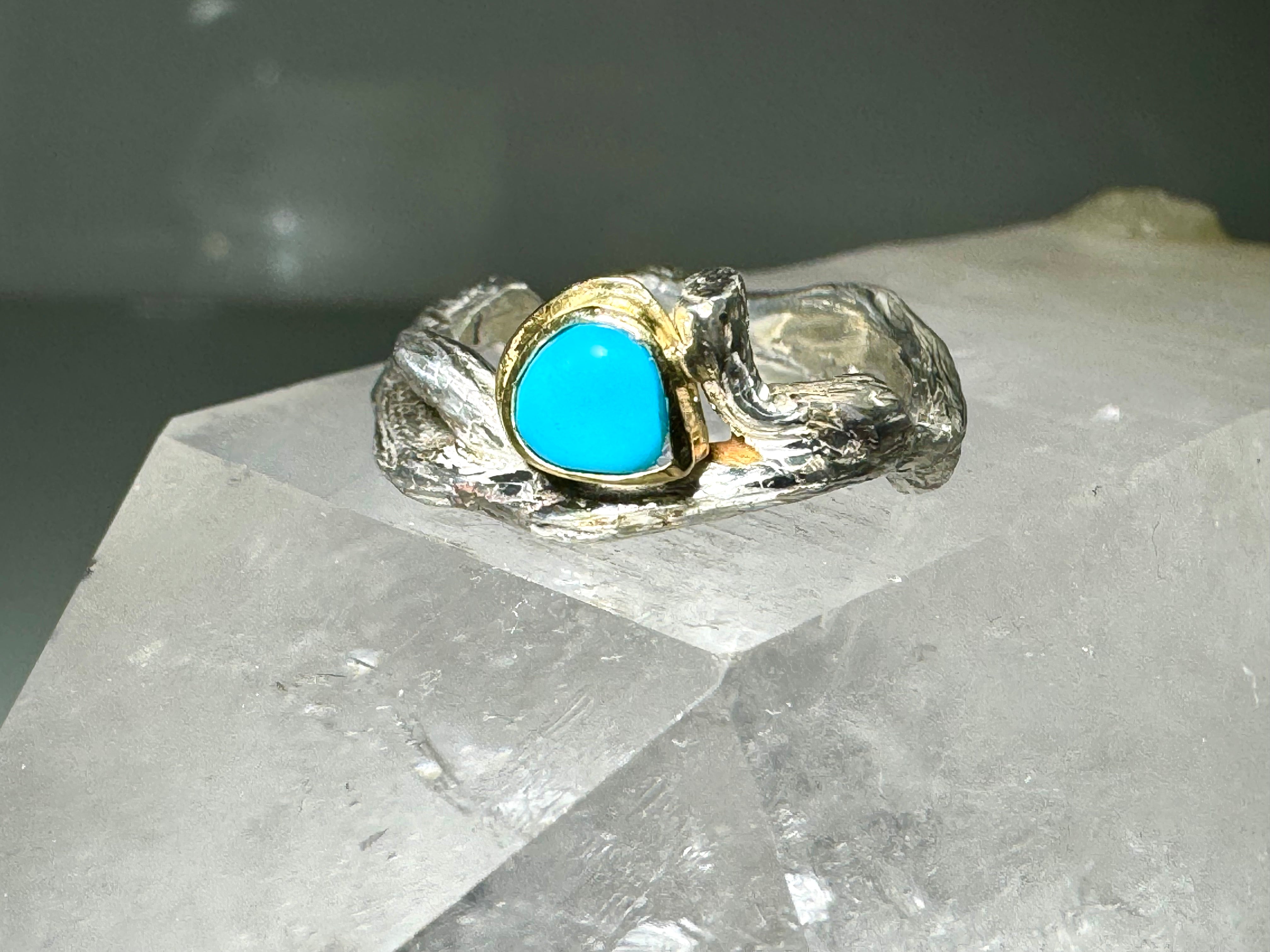 American Turquoise Bark Ring