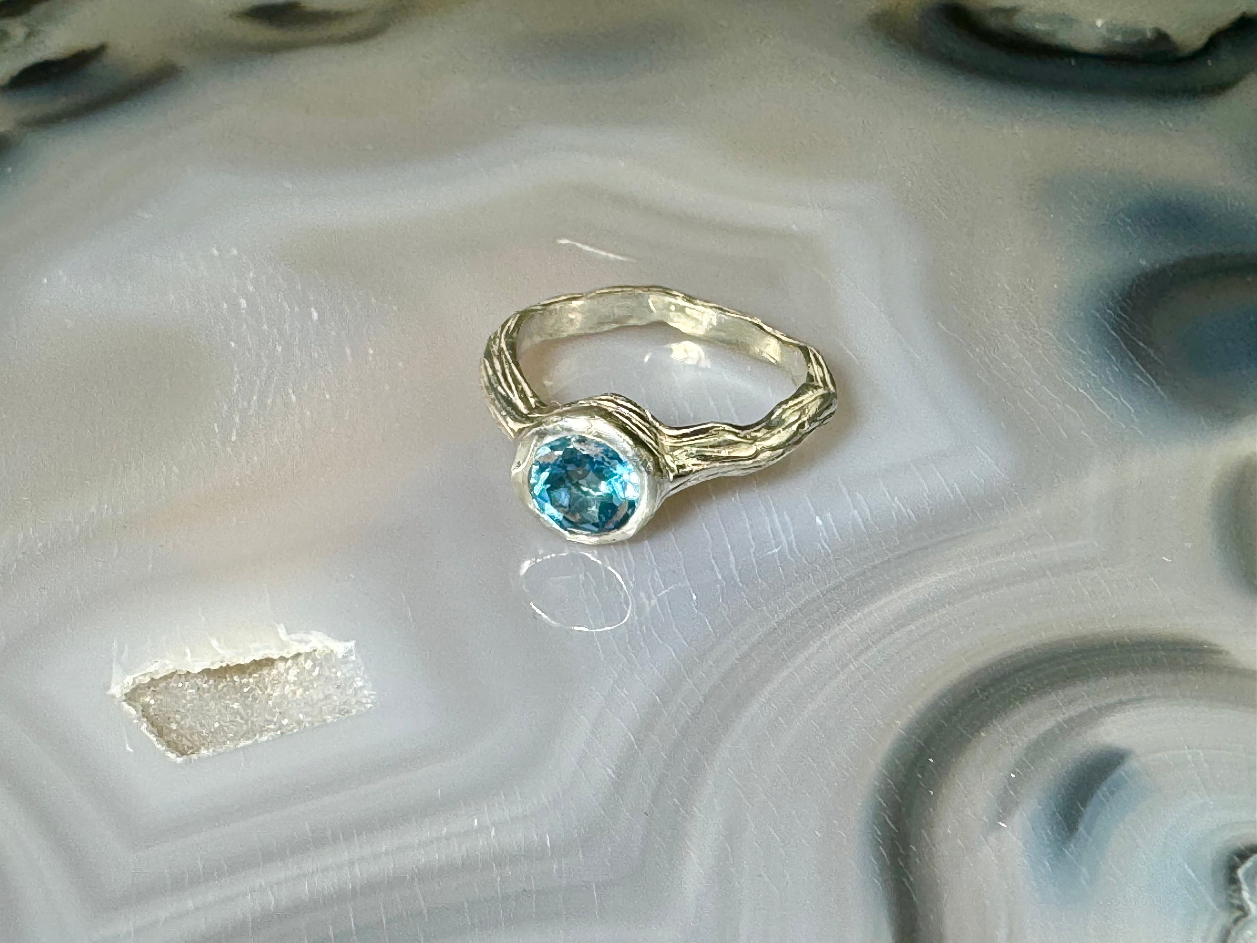 Blue Topaz Bark Ring