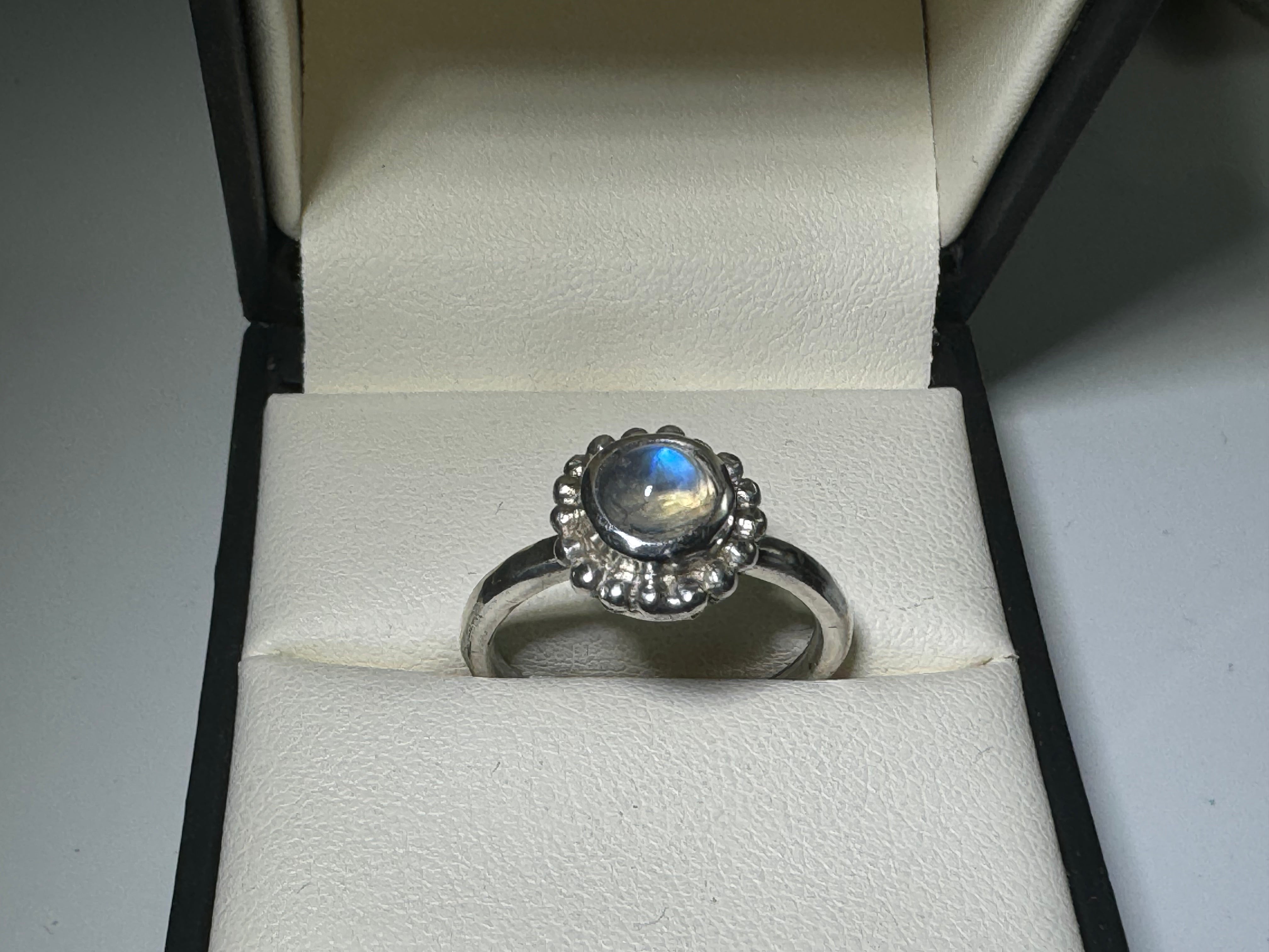 Moonstone Beaded Sterling Ring