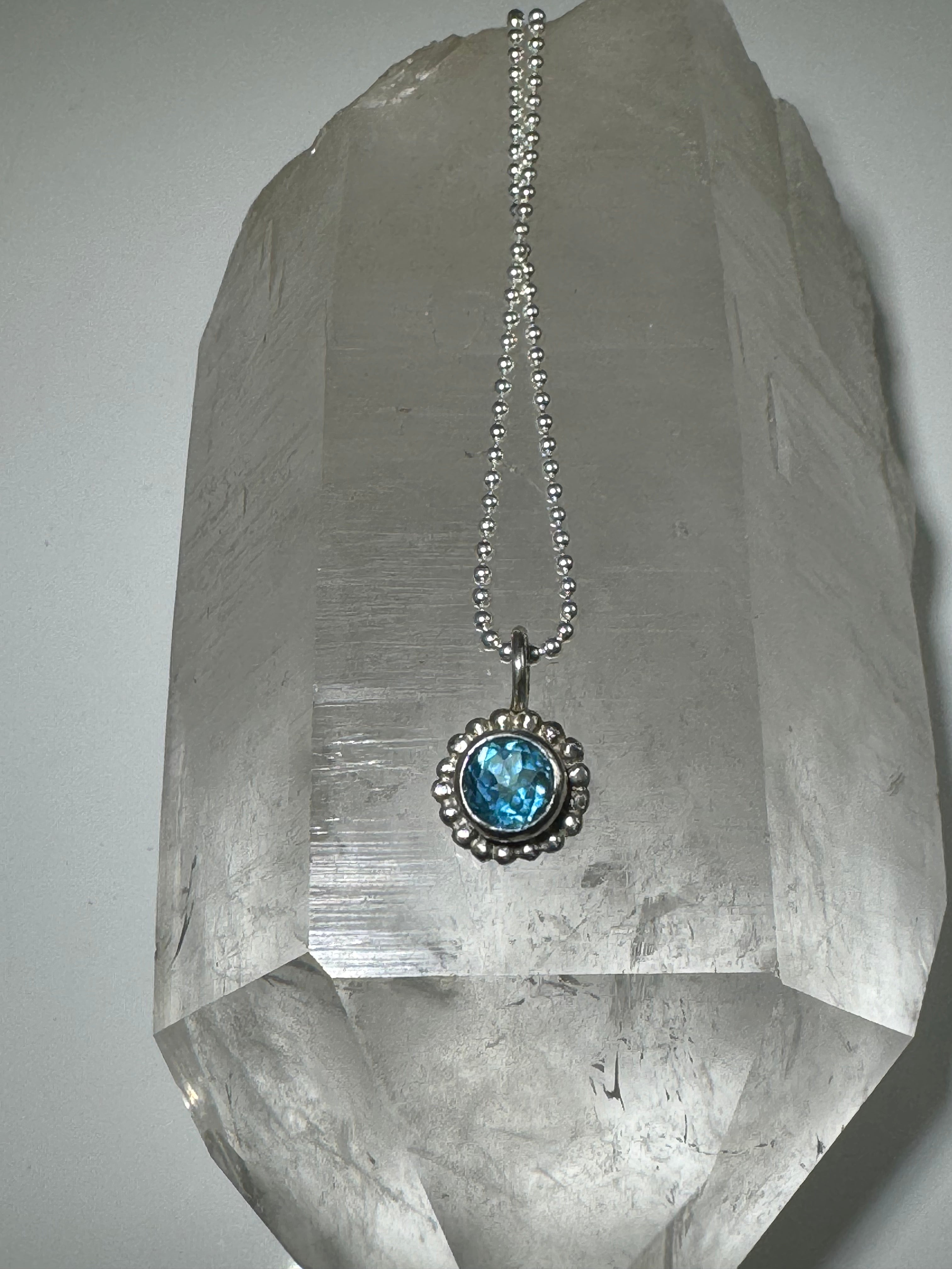 Blue Topaz Beaded Sterling Pendant