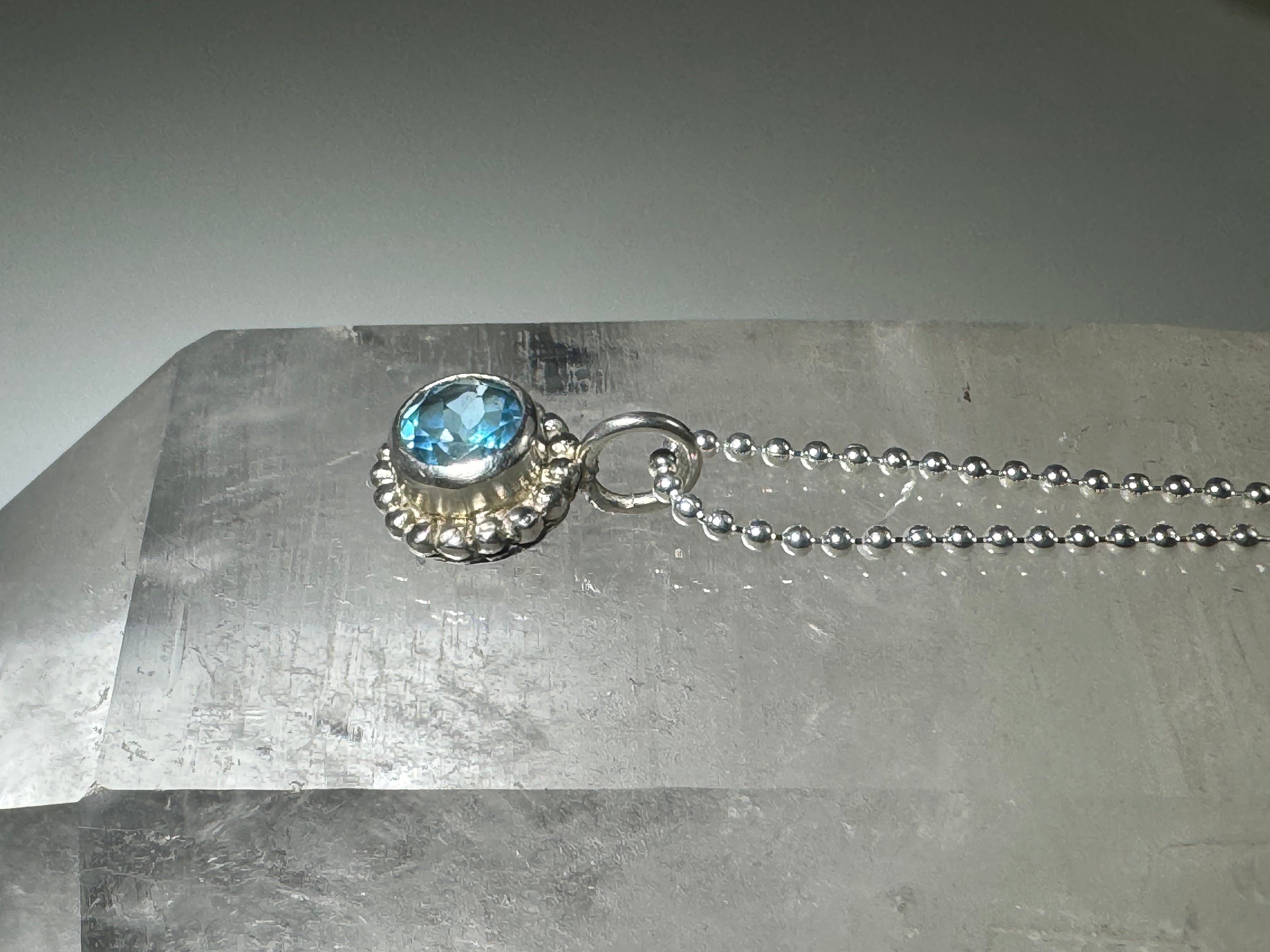 Blue Topaz Beaded Sterling Pendant