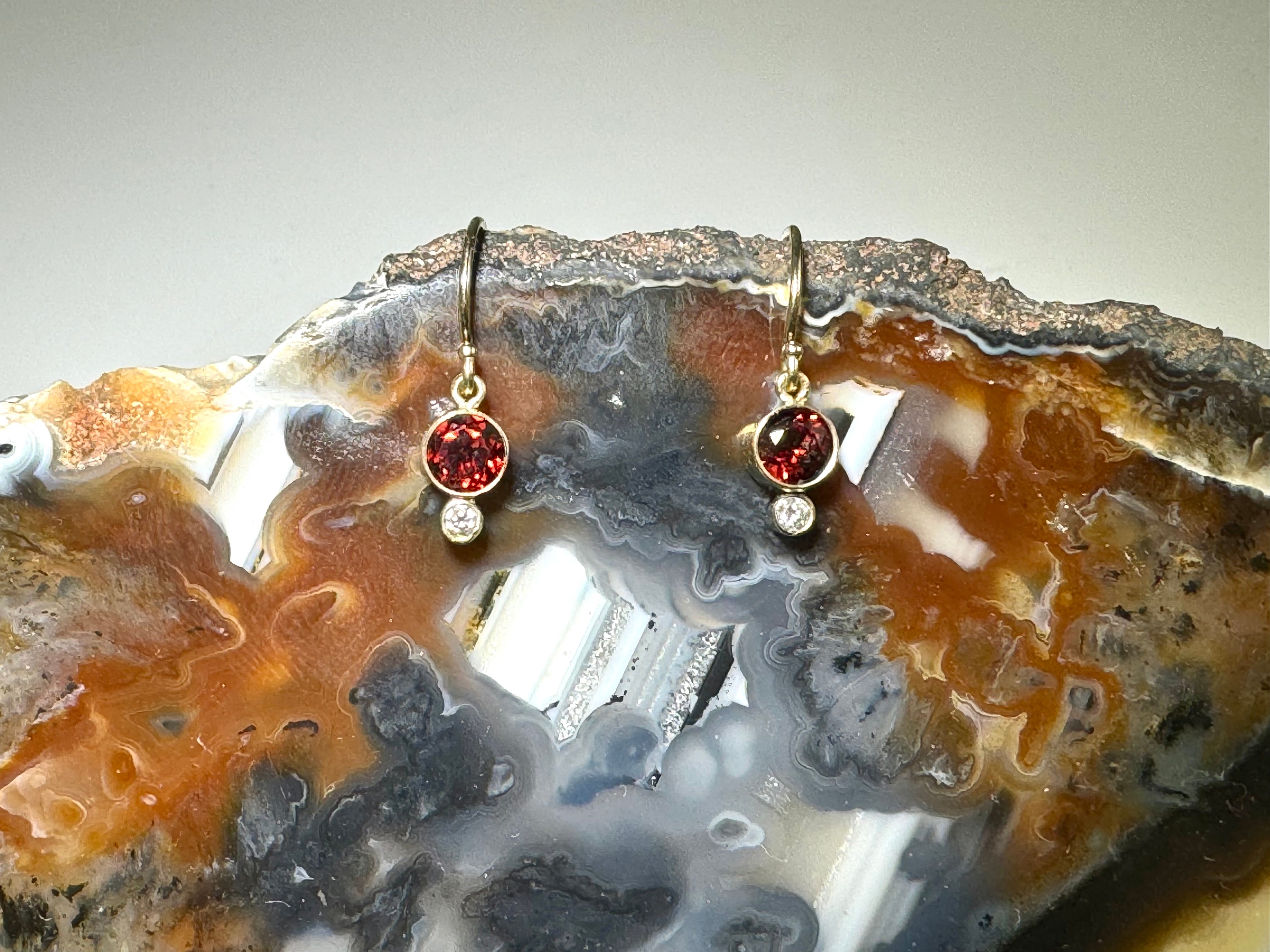 Garnet Diamond 14k Gold Earrings