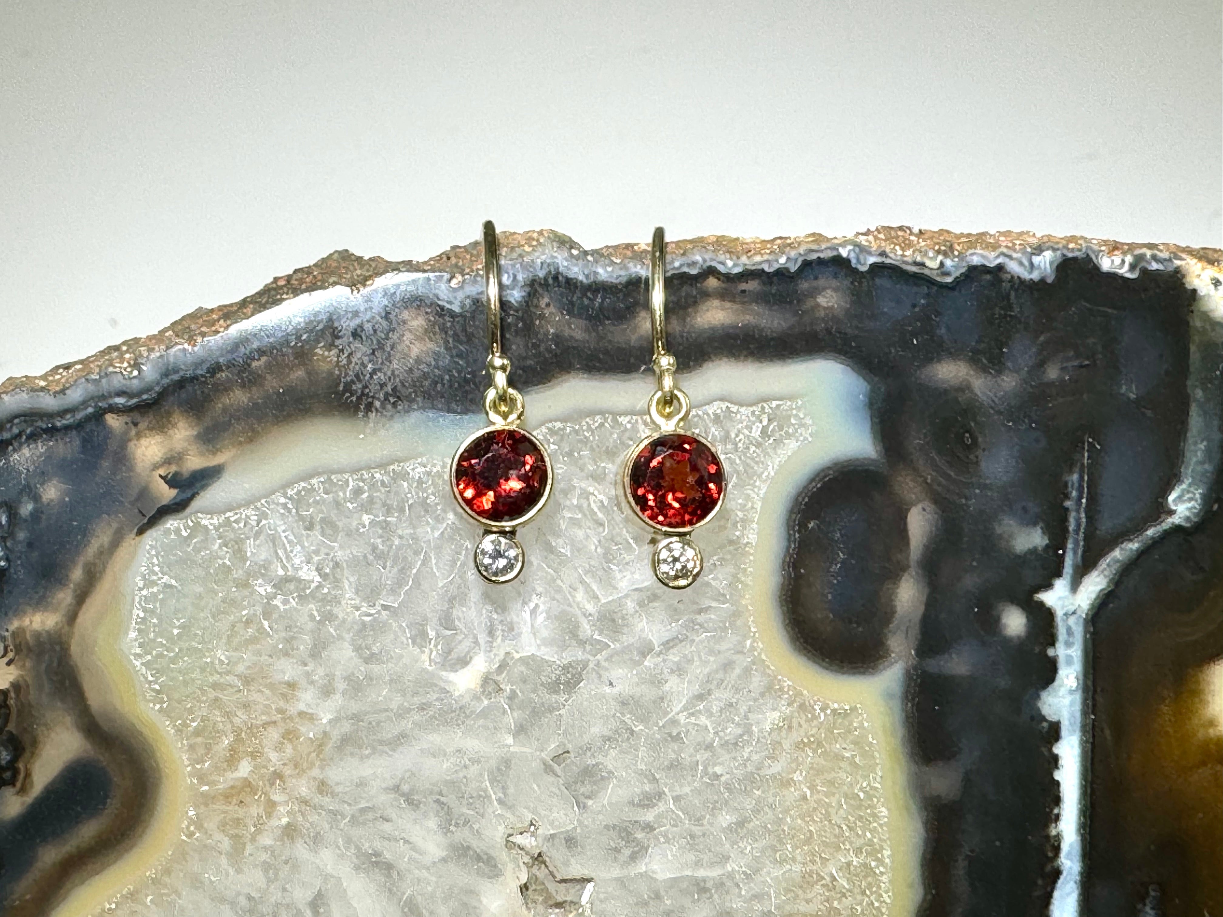 Garnet Diamond 14k Gold Earrings