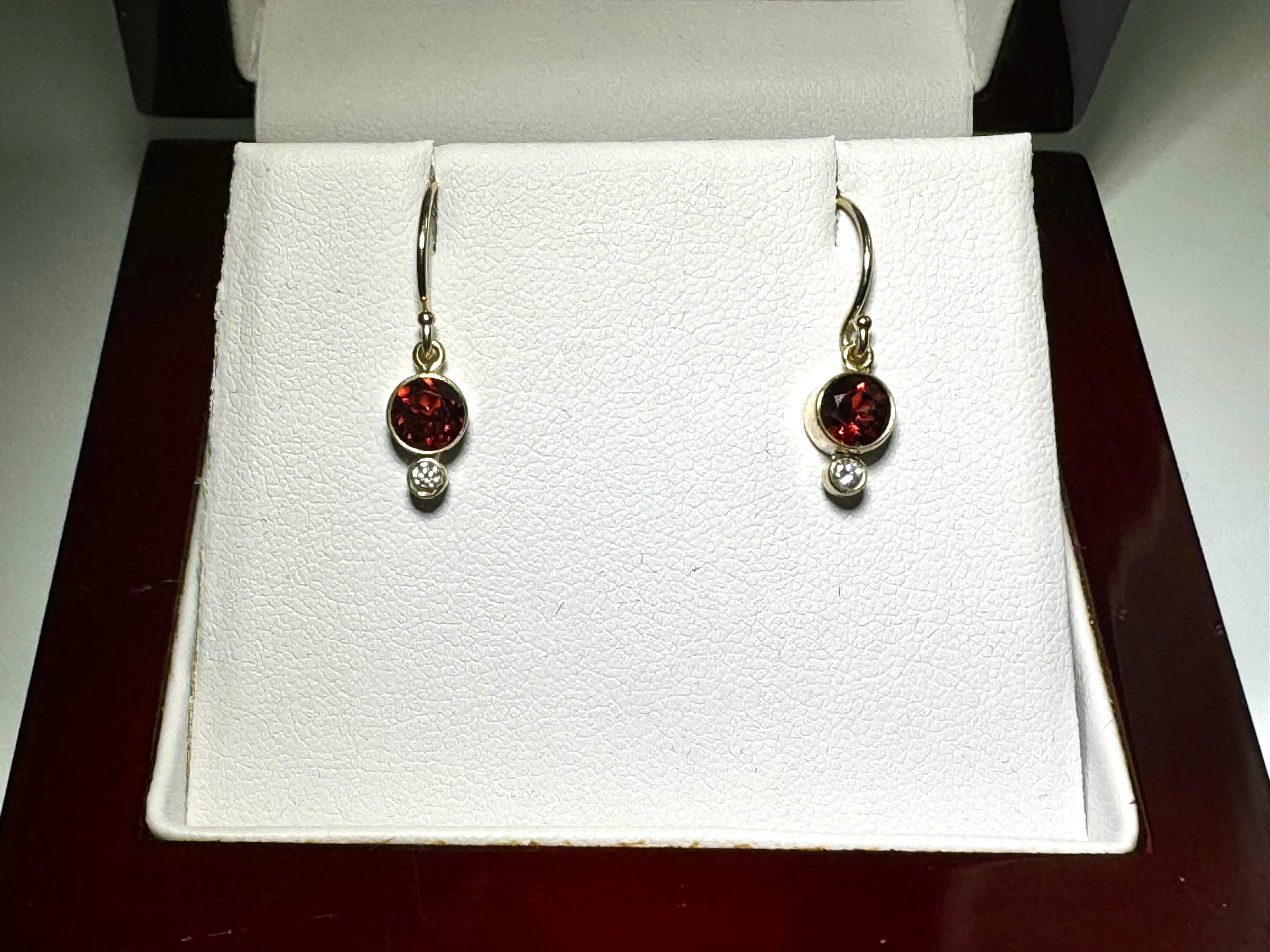 Garnet Diamond 14k Gold Earrings