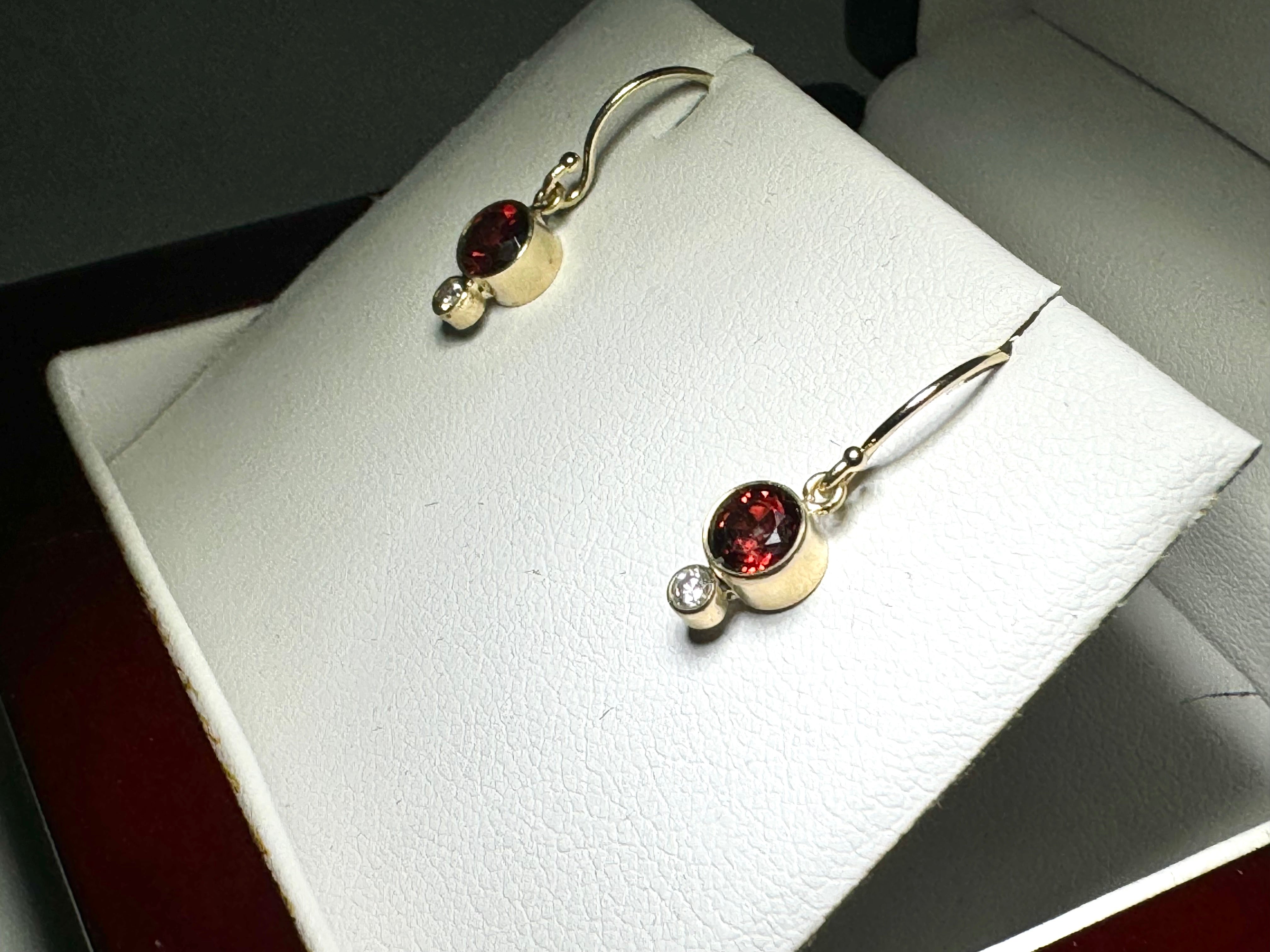 Garnet Diamond 14k Gold Earrings