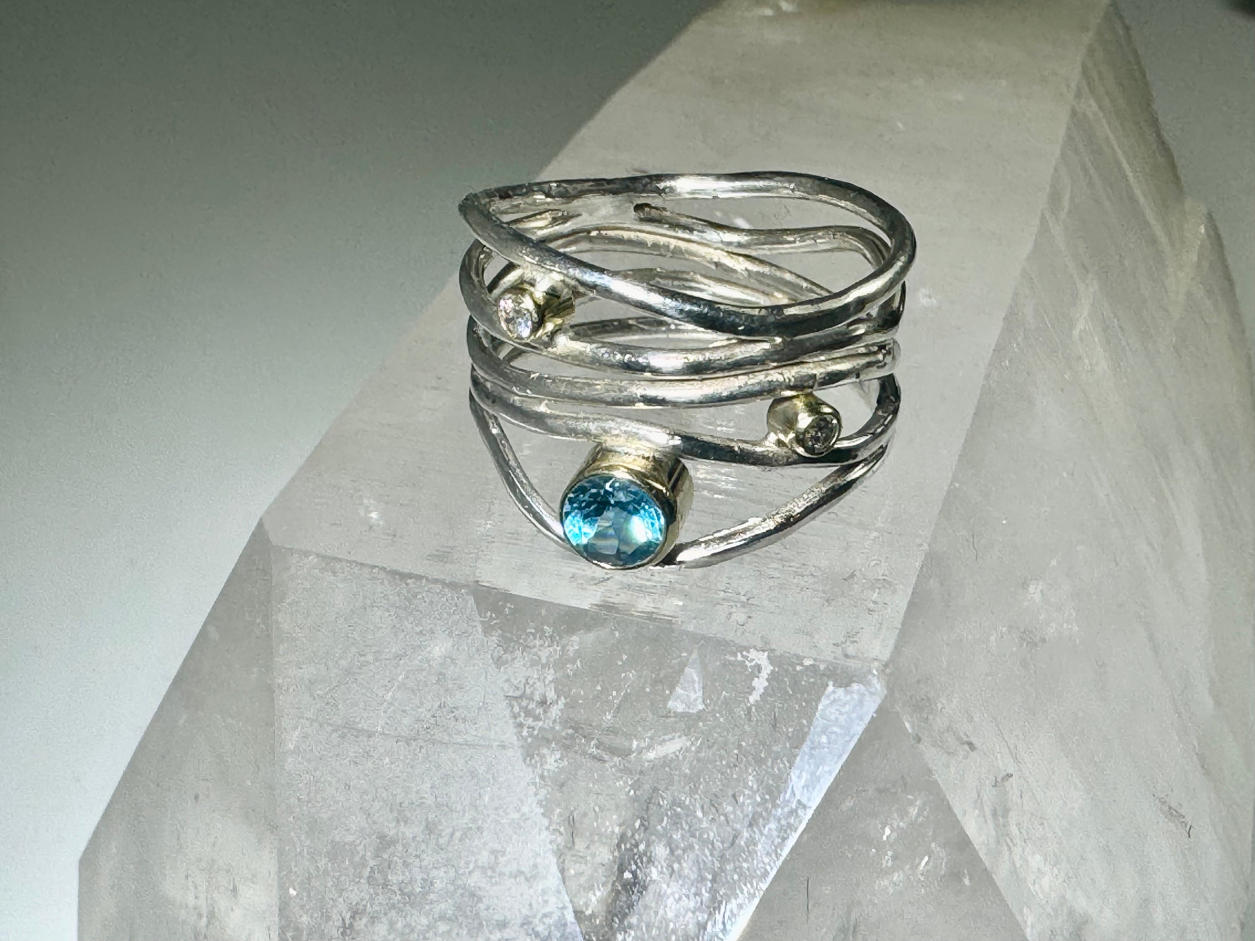 Blue Topaz Diamond 5 Wire Ring