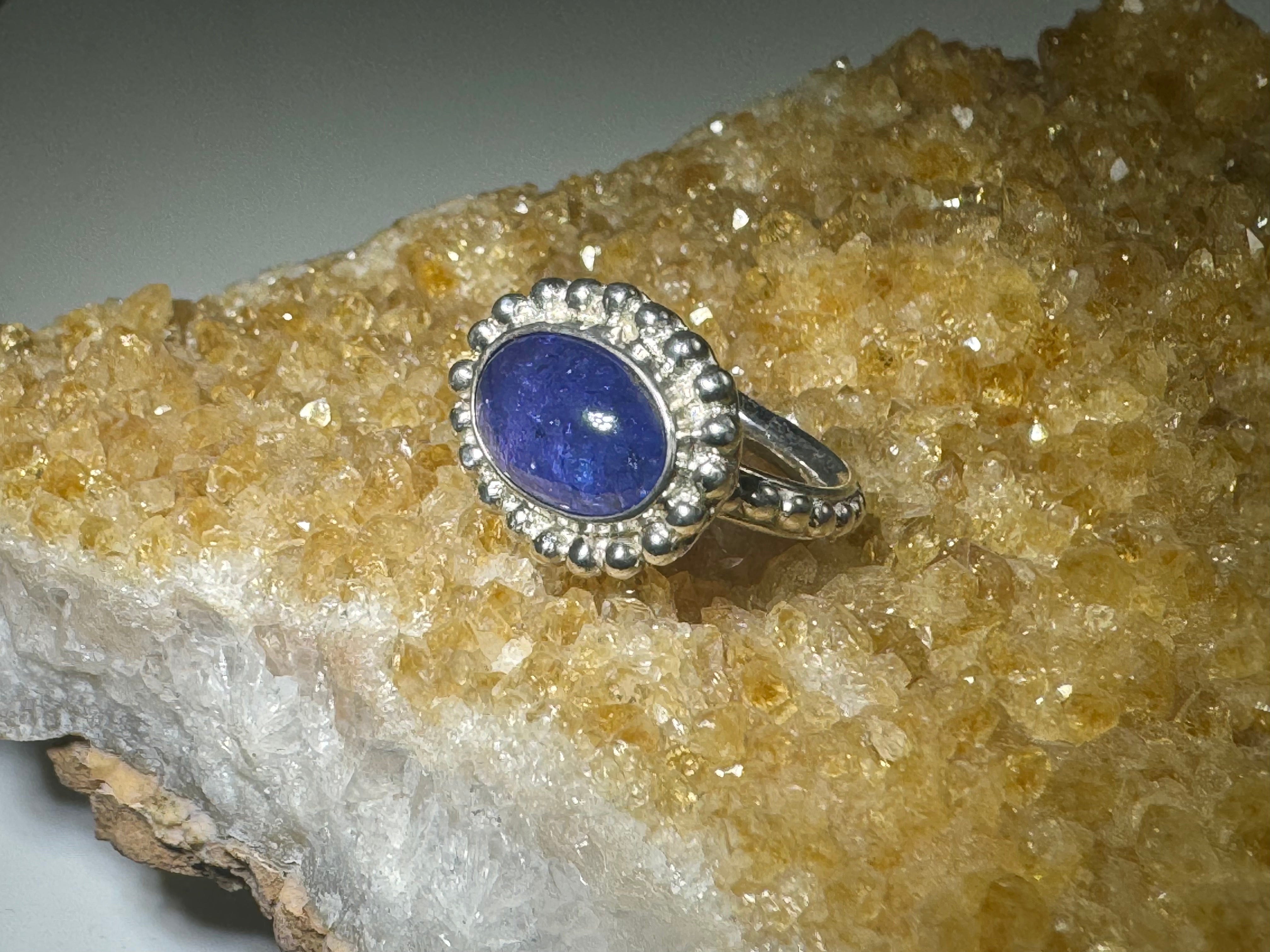 Tanzanite Beaded Sterling Silver Ring