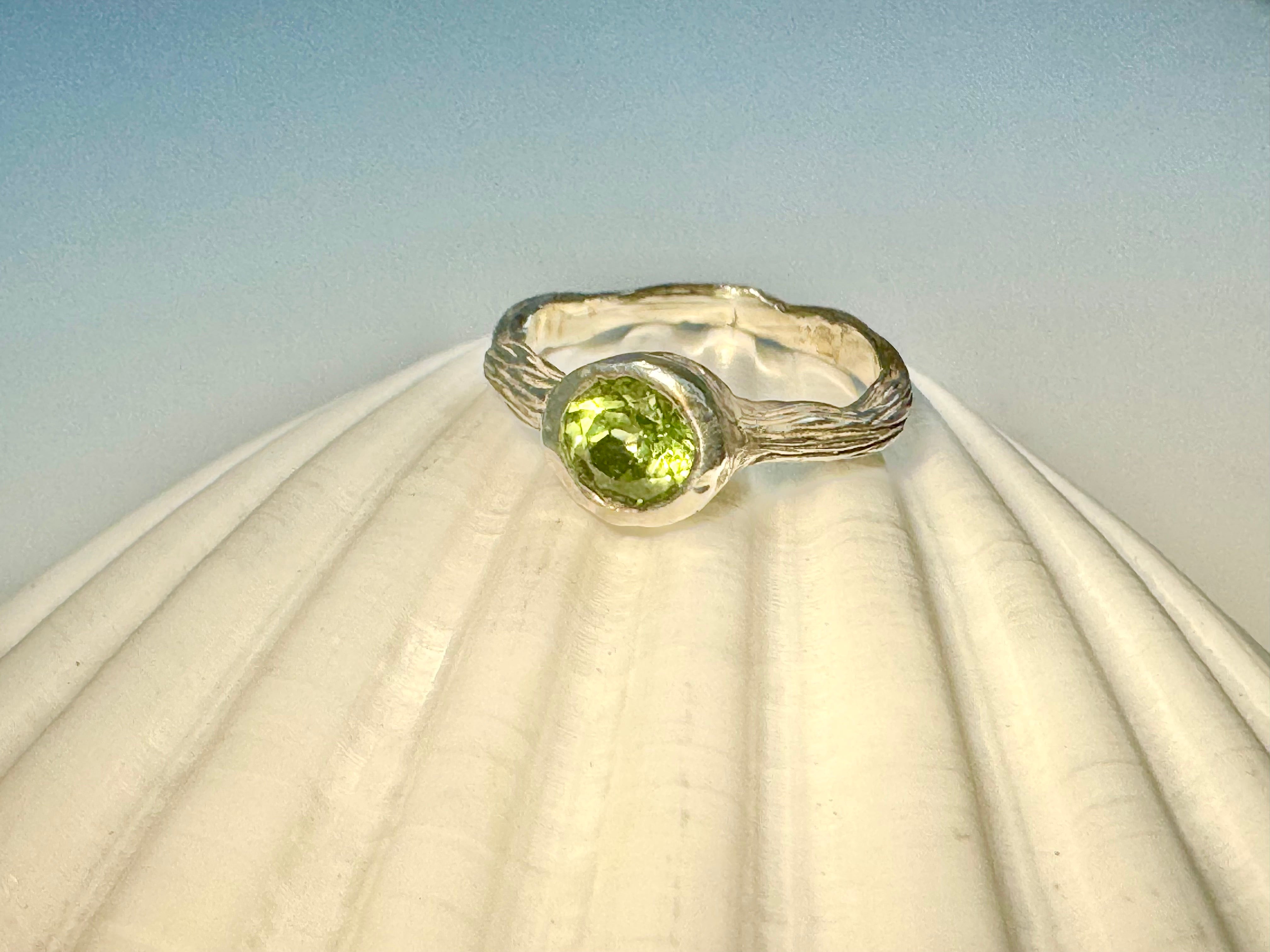 Peridot Bark Sterling Ring