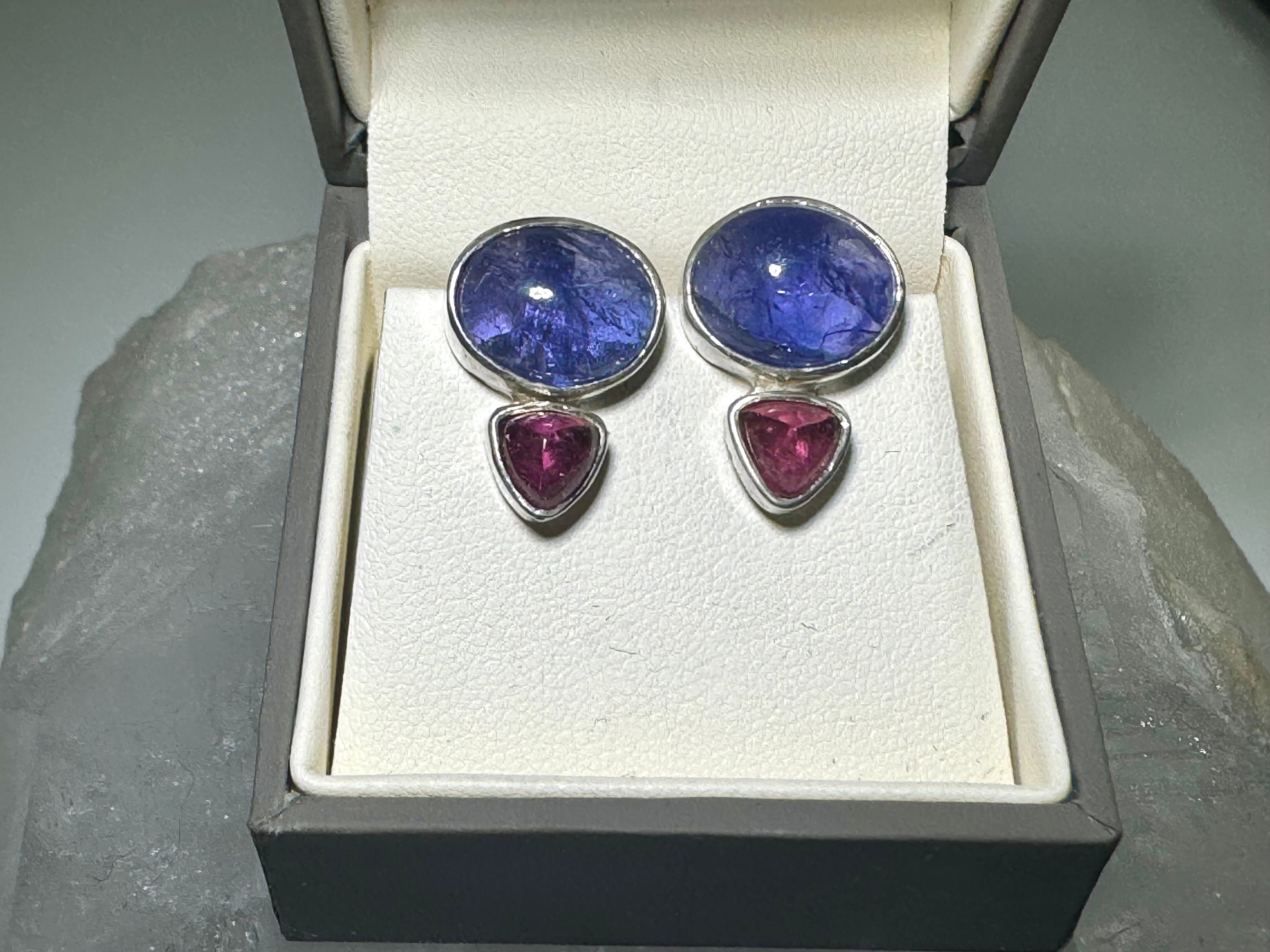 Tanzanite & Pink Tourmaline Sterling Earrings