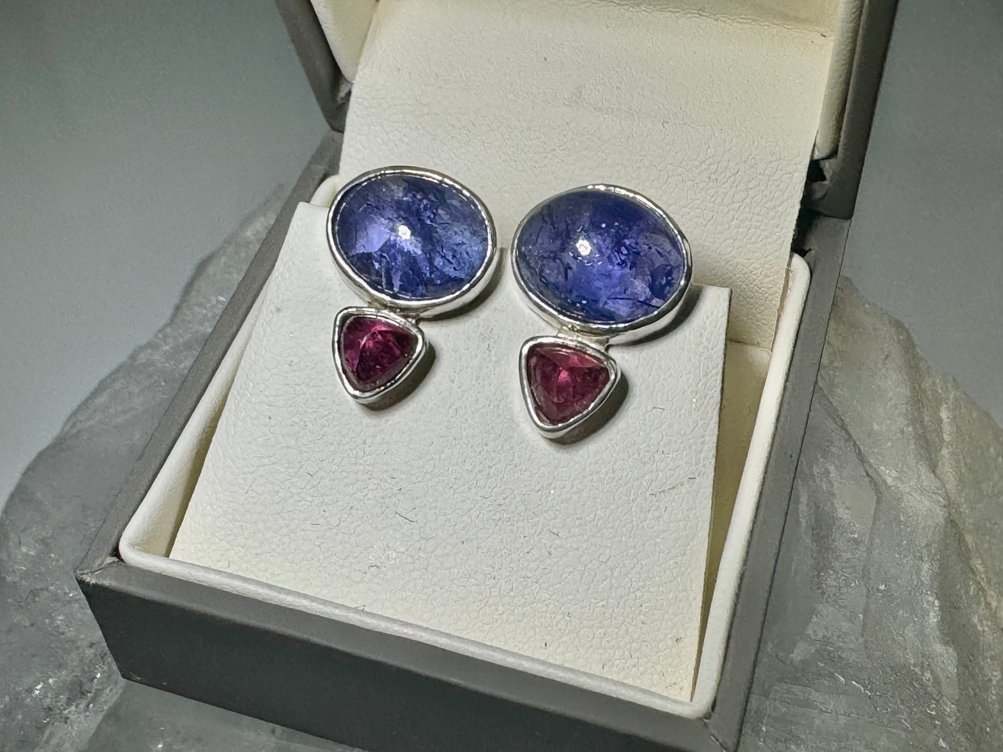 Tanzanite & Pink Tourmaline Sterling Earrings