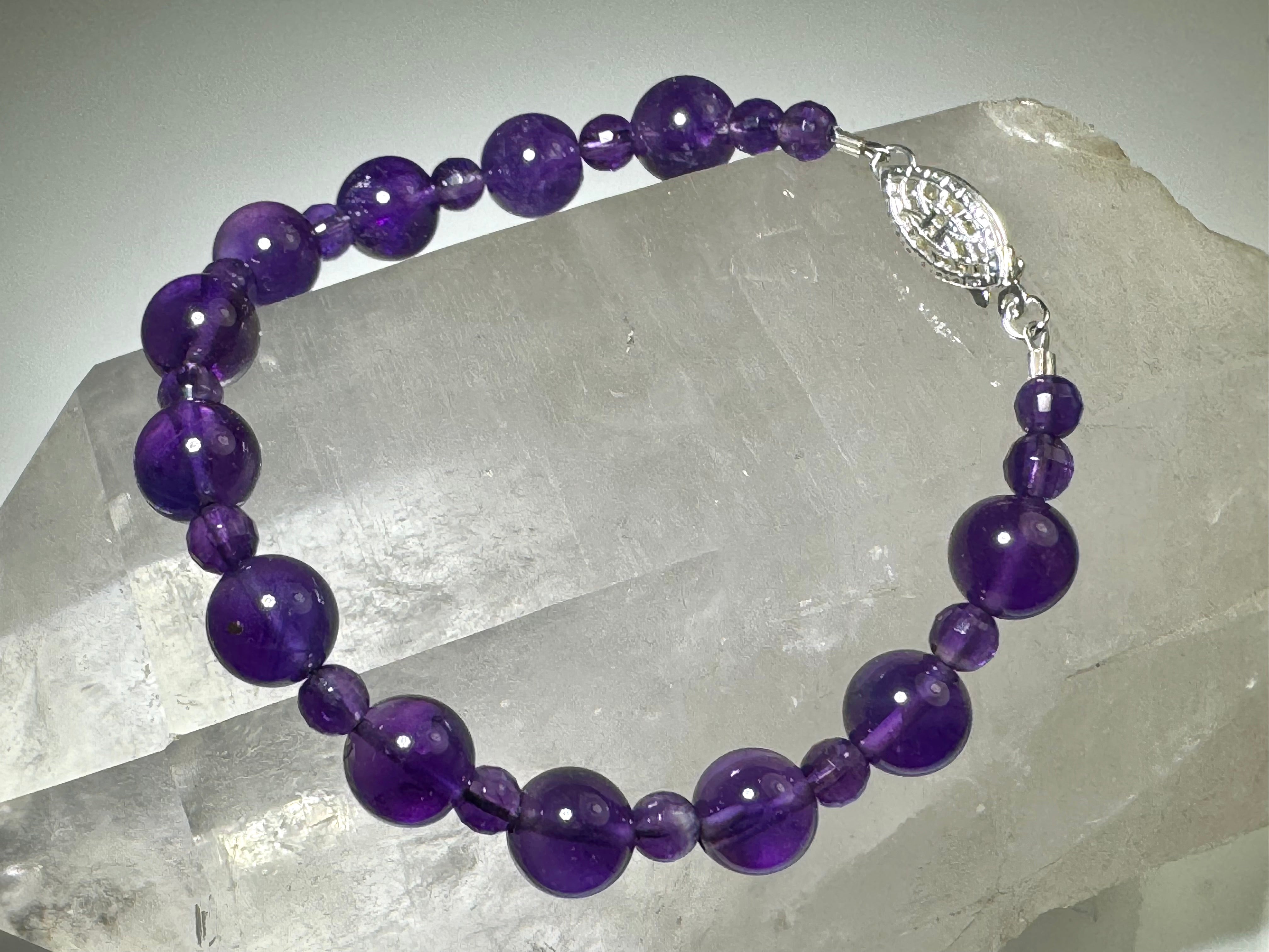 Amethyst Bead Sterling Bracelet