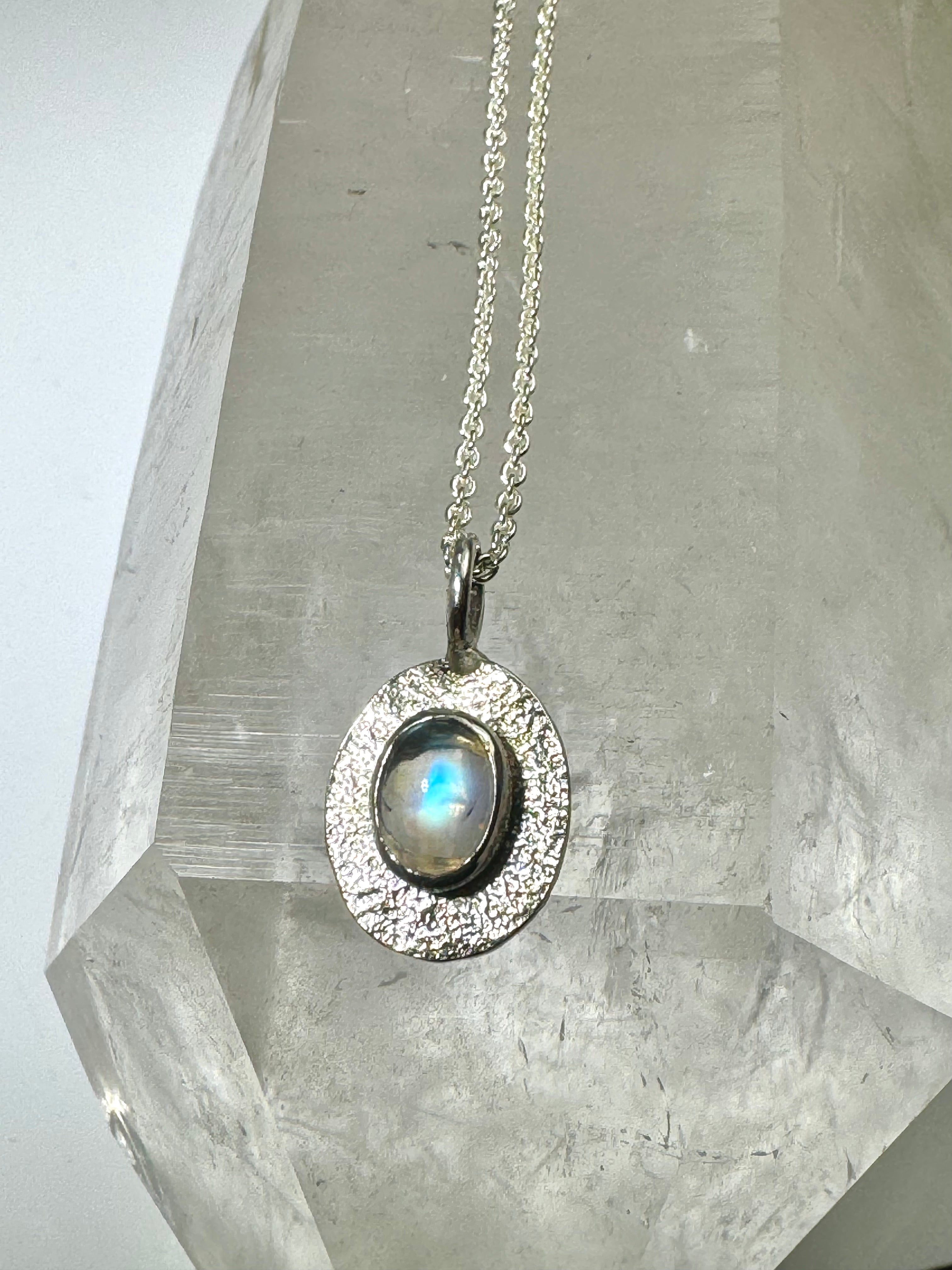 Rainbow Moonstone Sterling Pendant