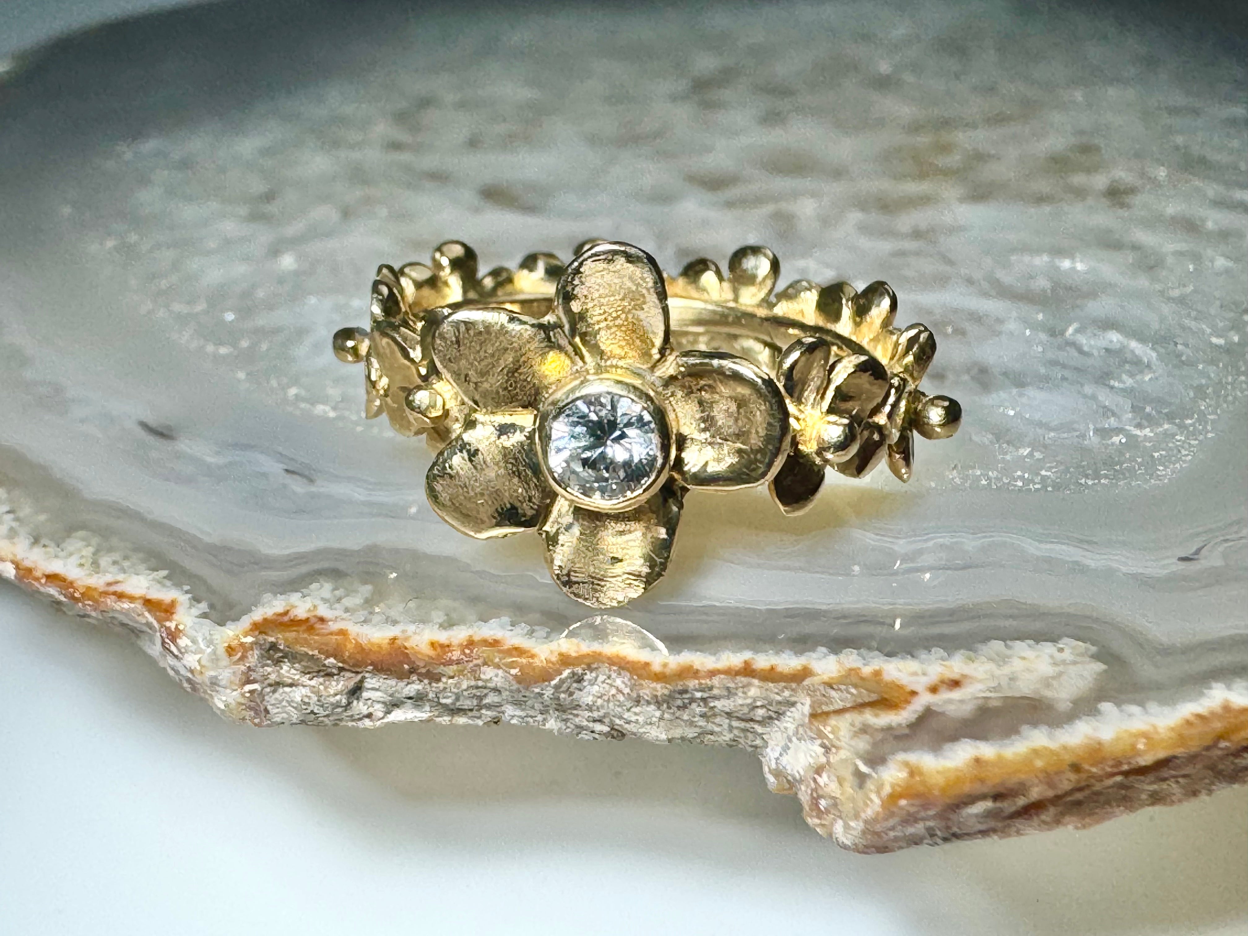 Diamond Flower 14K Yellow Gold Ring