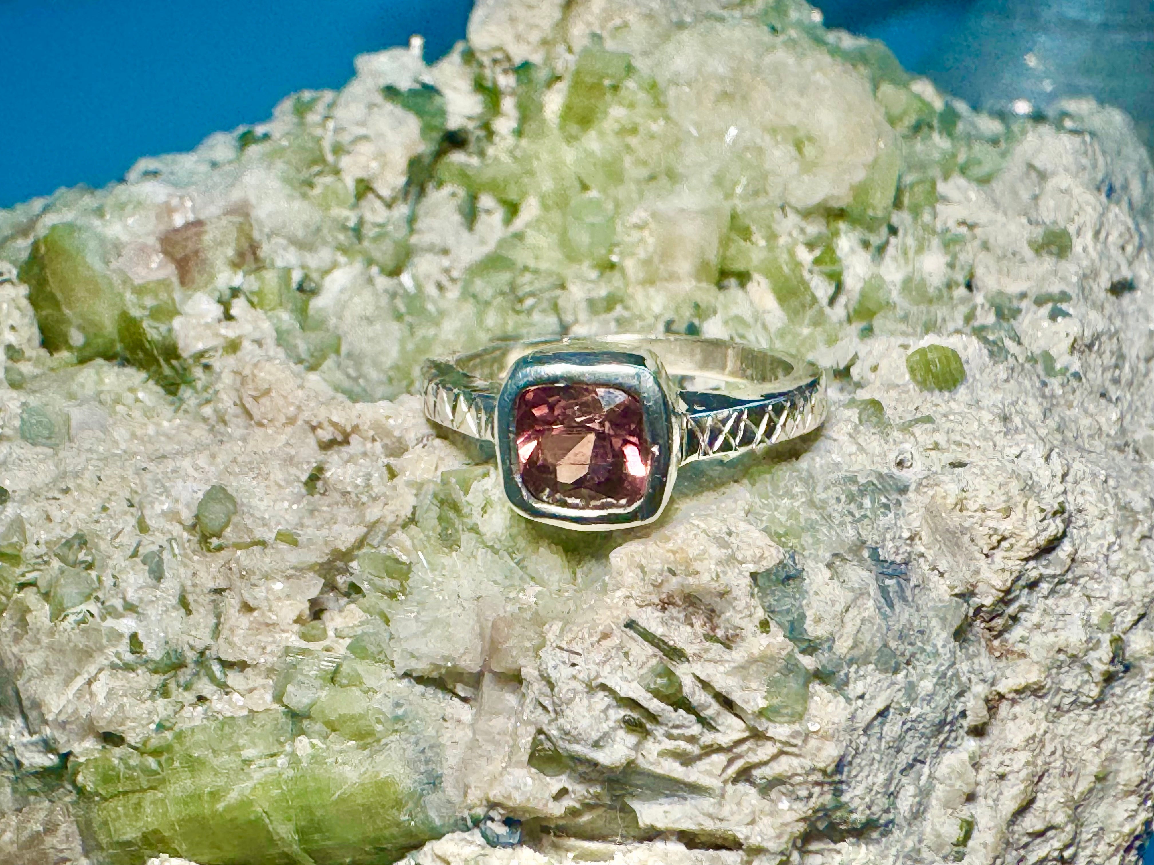 Pink Tourmaline Cushion Cut Sterling Ring