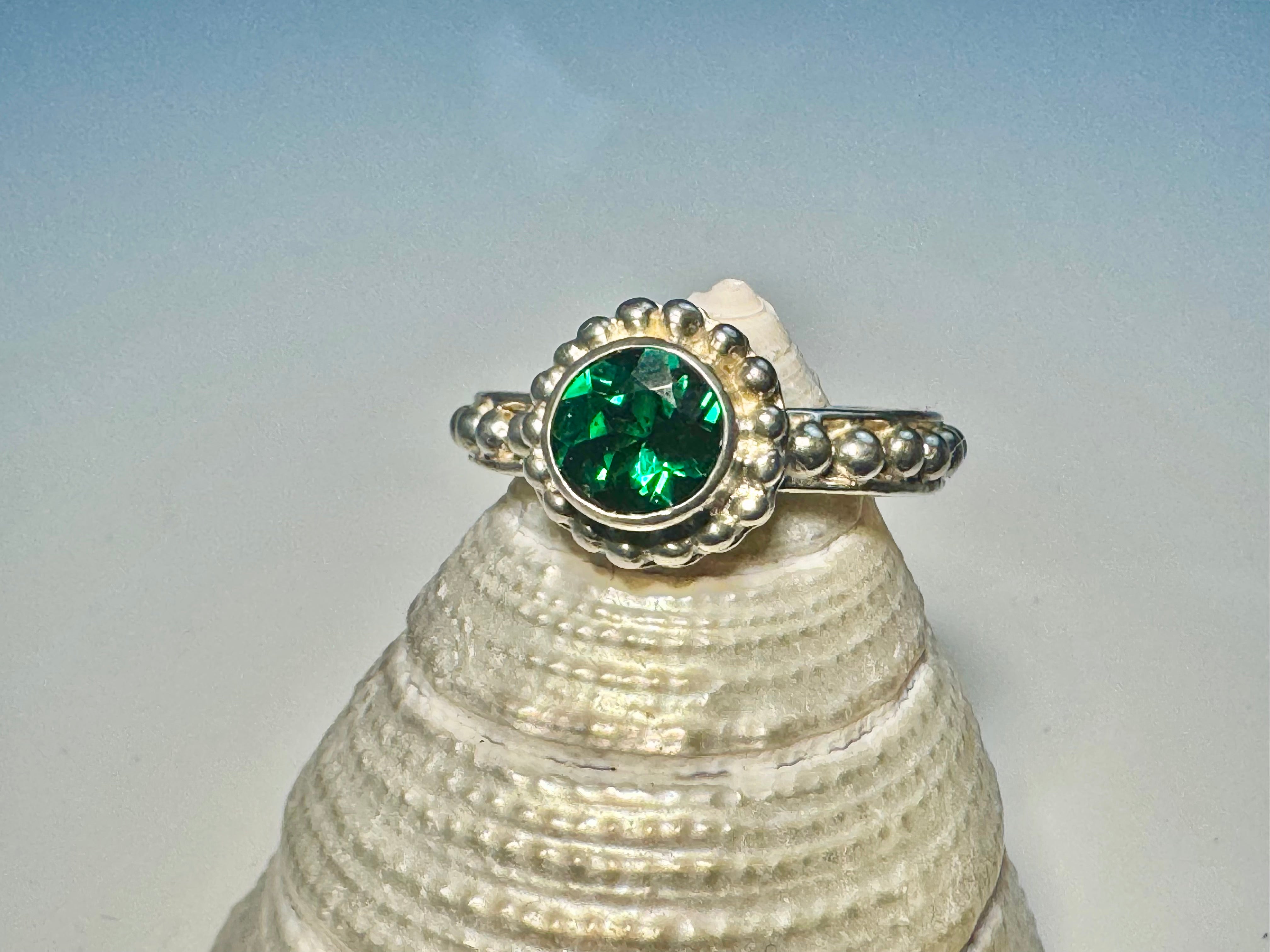 Green Tourmaline Beaded Sterling Ring